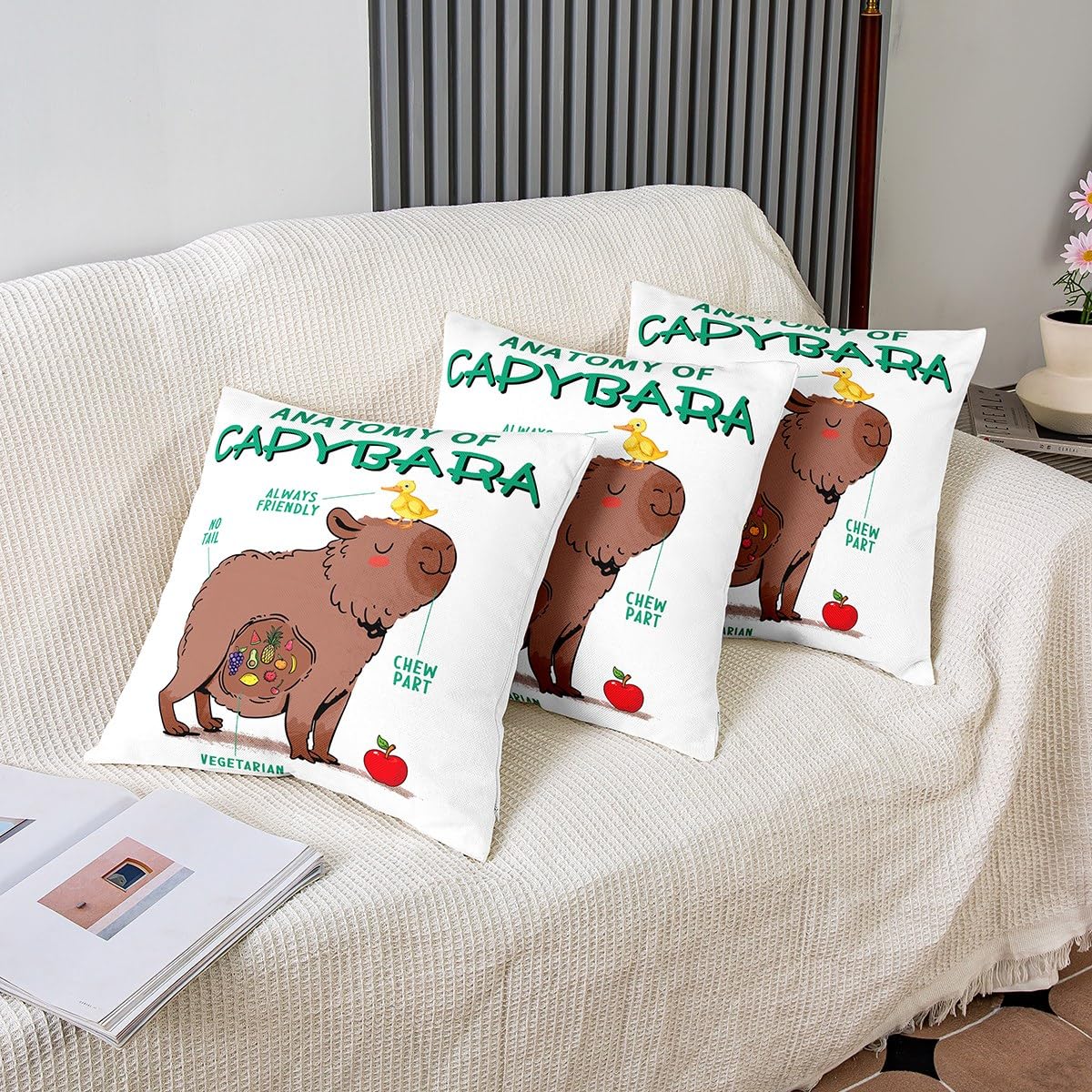 Simpatiche federe per cuscini Capybara, 40,6 x 40,6 cm, set di 1 morbida federa