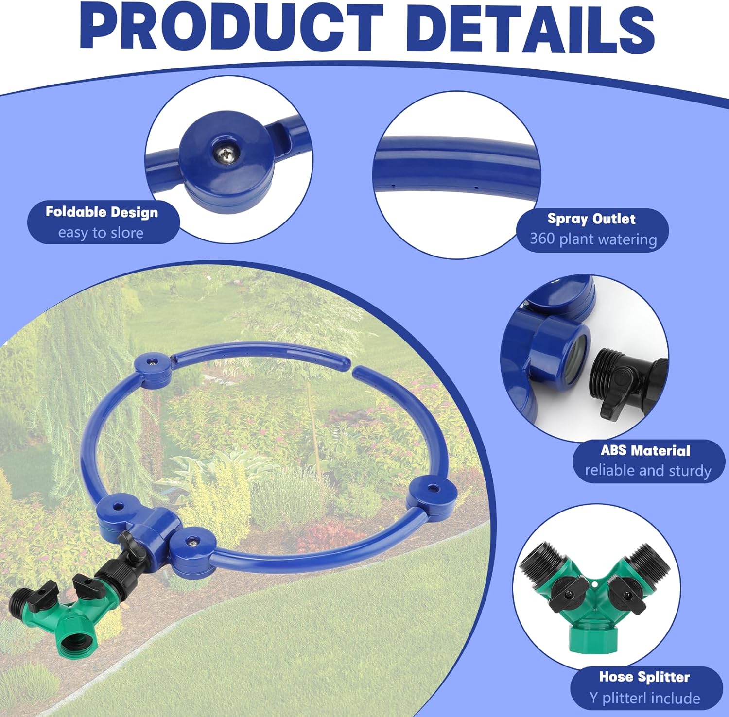 4 Pcs 360° Tree Water System Tree Root Watering Ring 13 Inch Circle Sprinkler Irrigation Slow Release Targeted Water with Y Hose Splitter for New Tree Outdoor Plants Raised Garden Beds (Blue, Small)