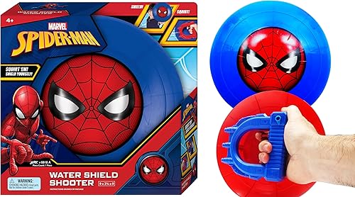 Marvel Spiderman - Pistola de chorro de agua y juguetes de escudo (1 unidad) de juguete de pistola de agua de los Vengadores con escudo para niños y