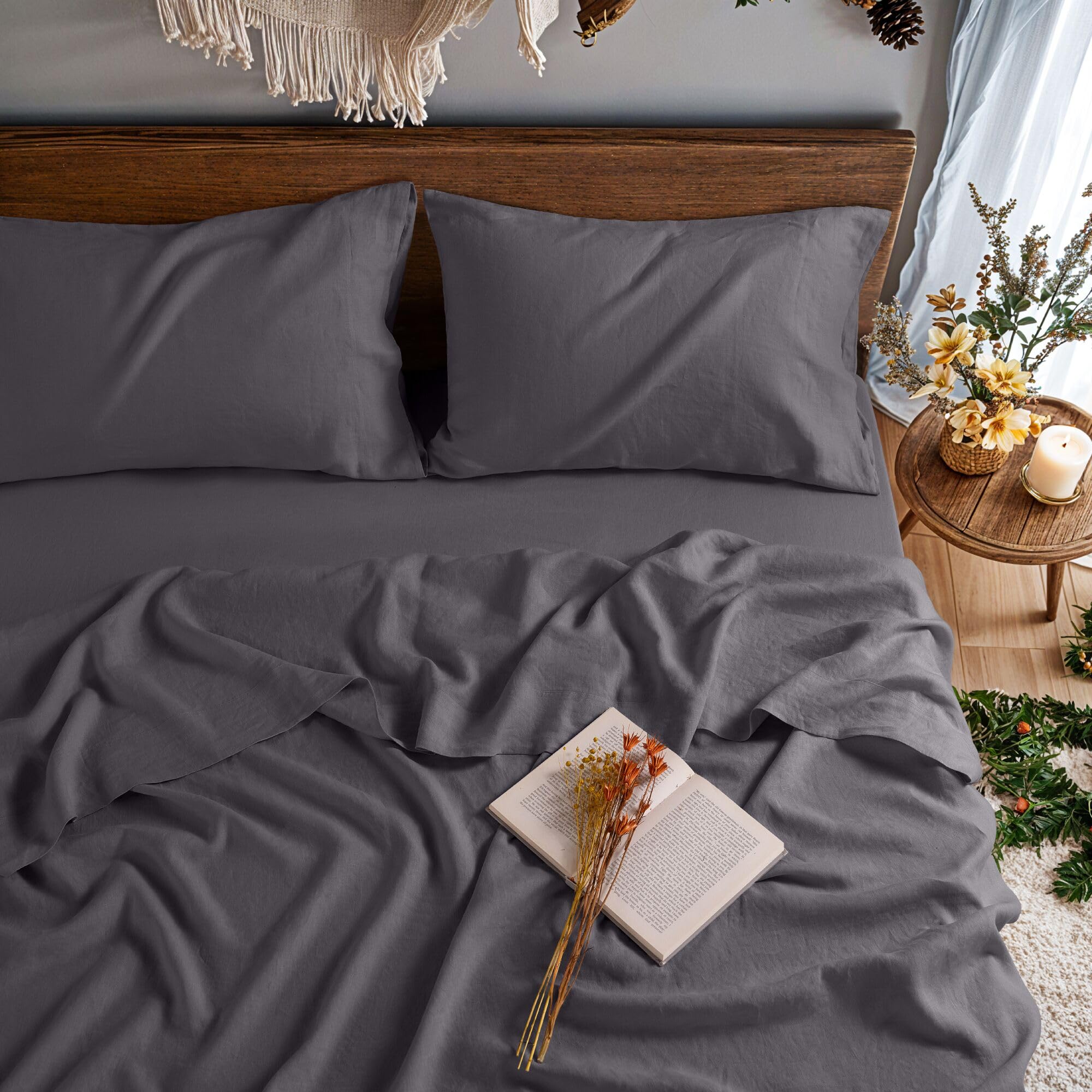 100 Pure Linen Sheet Queen 4 pcs Sheet Set Deep Pocket Up to 16 Mattress Soft Breathable Bed