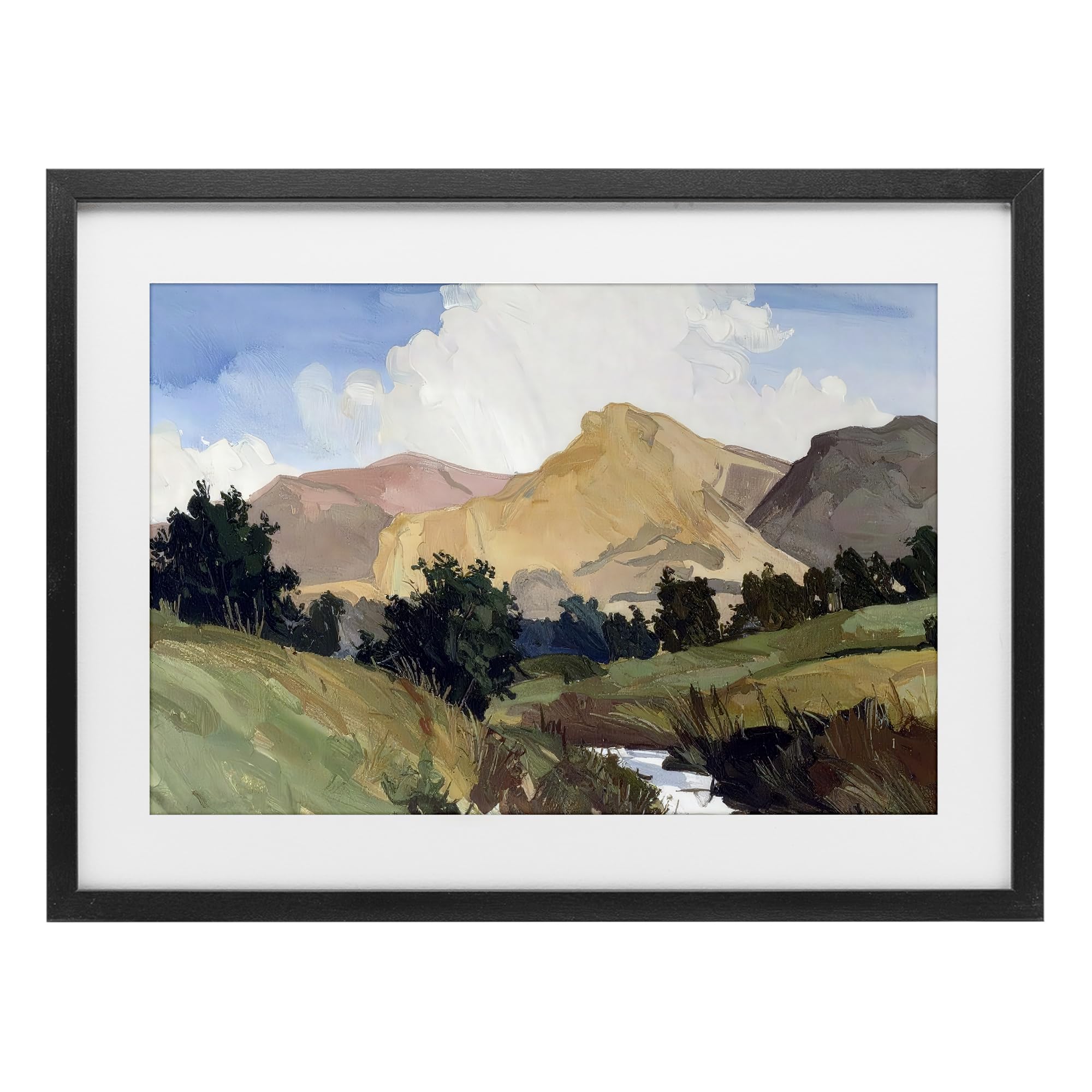 Stupell Industries Midnight Black (Textured) River Mountain Landscape Serenity, 14 X 20 Inch Framed Print Under Glass