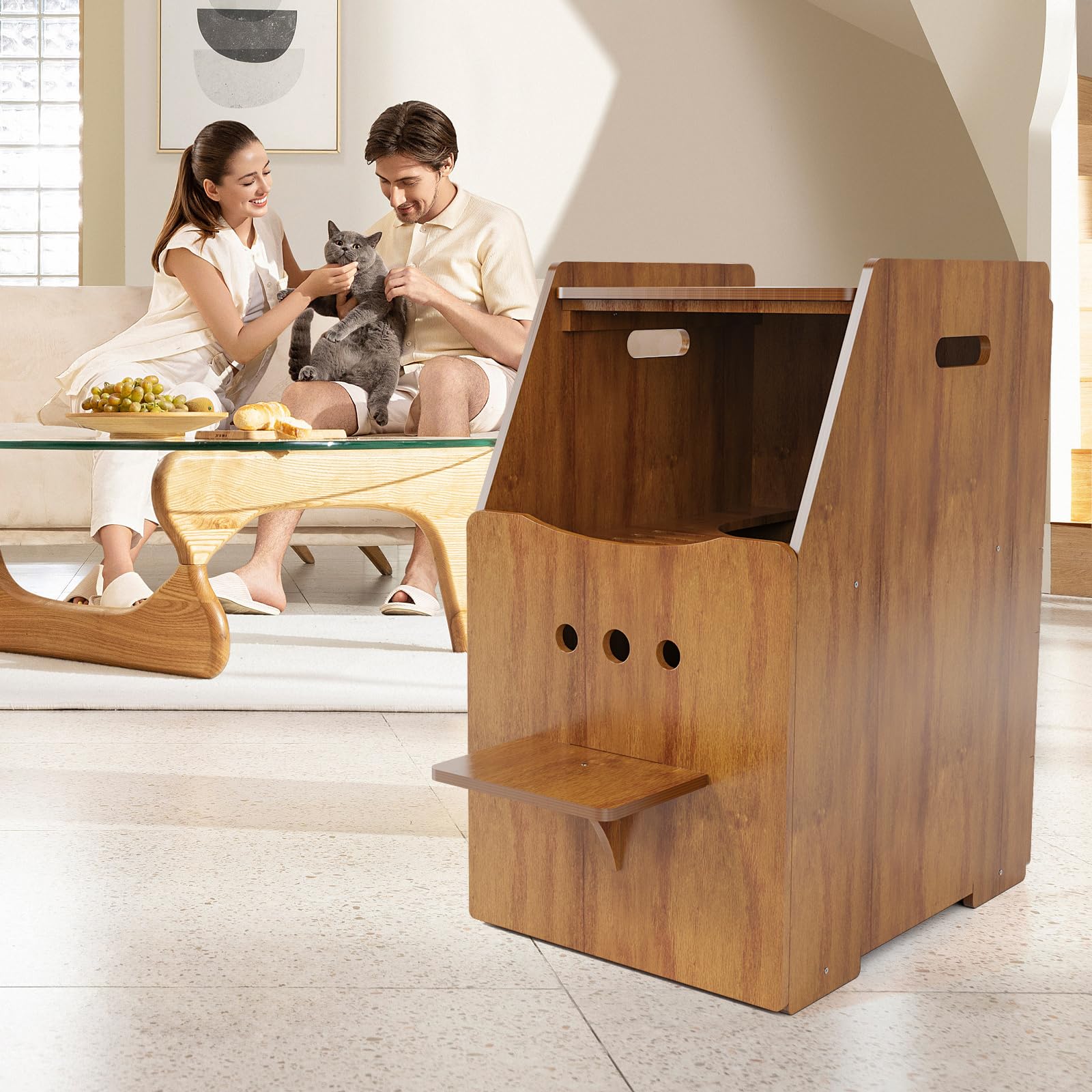 Cat Litter Box Enclosure,Enclosed Litter Boxes Cabinet,Top Entry Litter Box Enclosure,Tall Hiden Litter Furniture,Wood Cat Toilet with Filter and Stairs for Indoor Cats,Dog Proof (Brown) - image 7