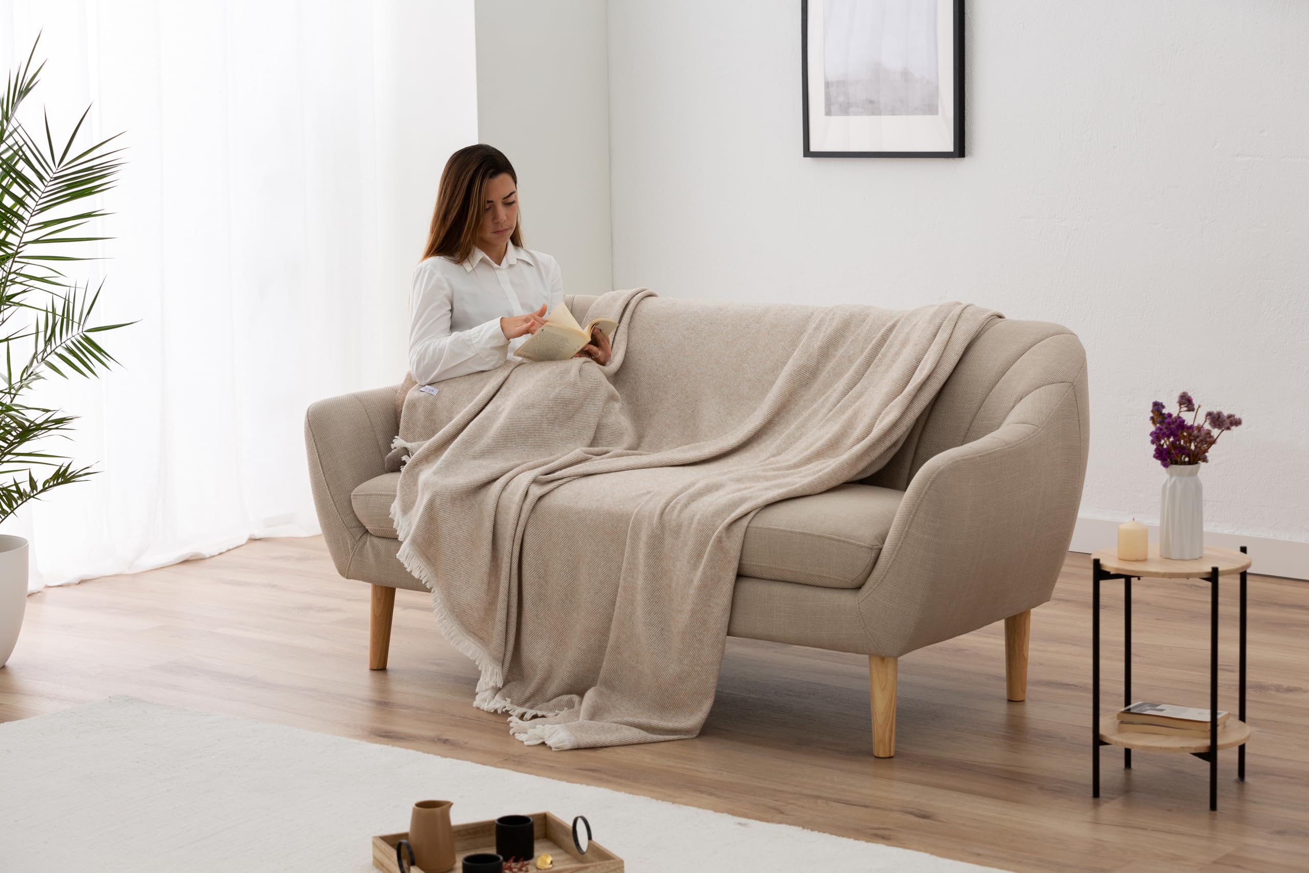 Todocama - Manta de Algodón Extrasuave con Diseño Rayas, Colcha Multiusos Four Seasons para Sofá, Cama, Funda Decorativa y Manta Fular (Beige Arena, 120x180cm). (Paquete de 2)