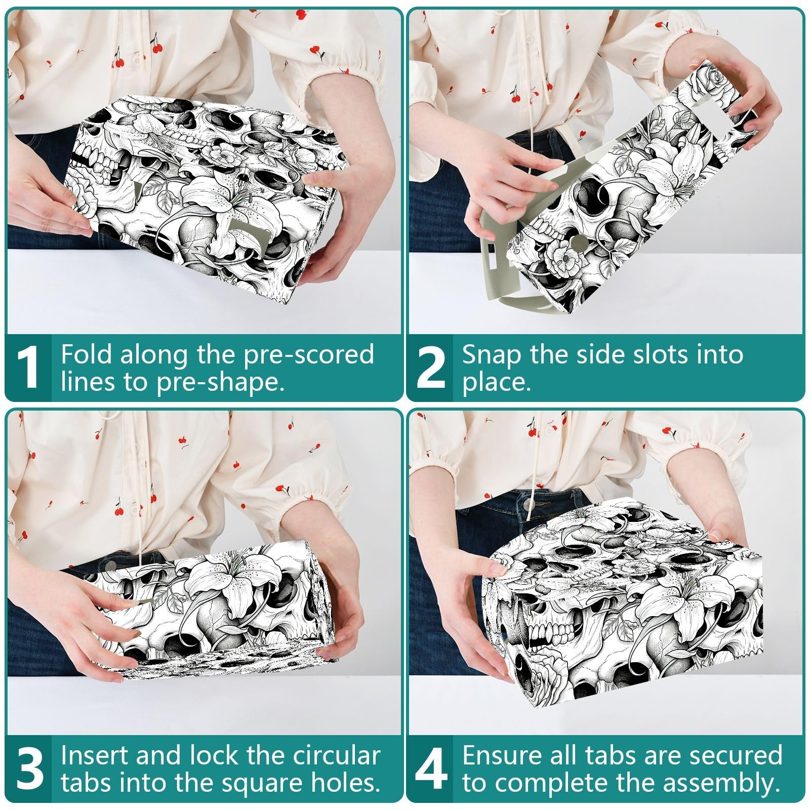 Porte-revues pliable noir squelette fleur