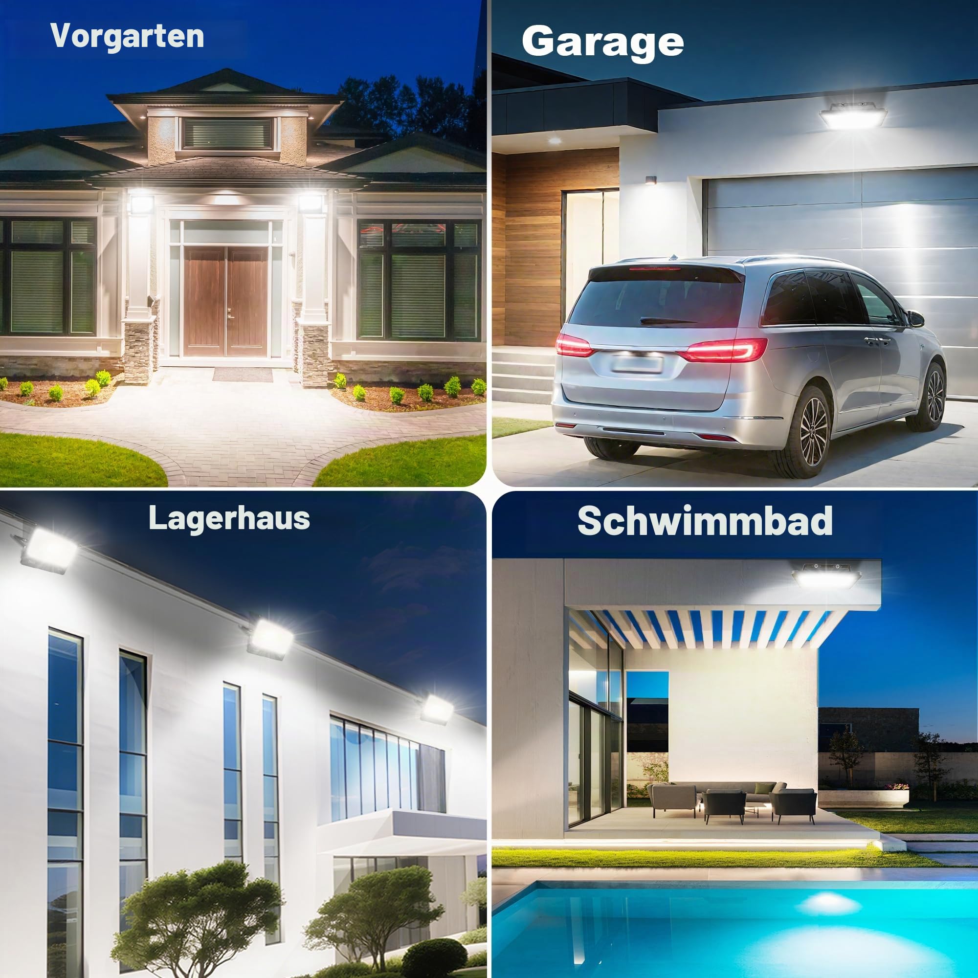 LED Strahler mit Bewegungsmelder Außen 2 Stück, 100W 10000LM Superhell Außenstrahler 6500K Kaltweiß LED Fluter Aussenleuchte IP66 Wasserdicht Scheinwerfer für Garage Garten Innenhöfe