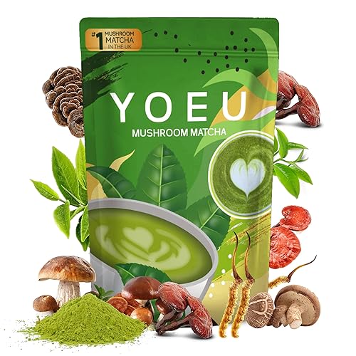 6.35 oz, polvo orgánico de hongos matcha, matcha japonés y 12 ingredientes naturales, café instantáneo, polvo con leche, alternativa al café