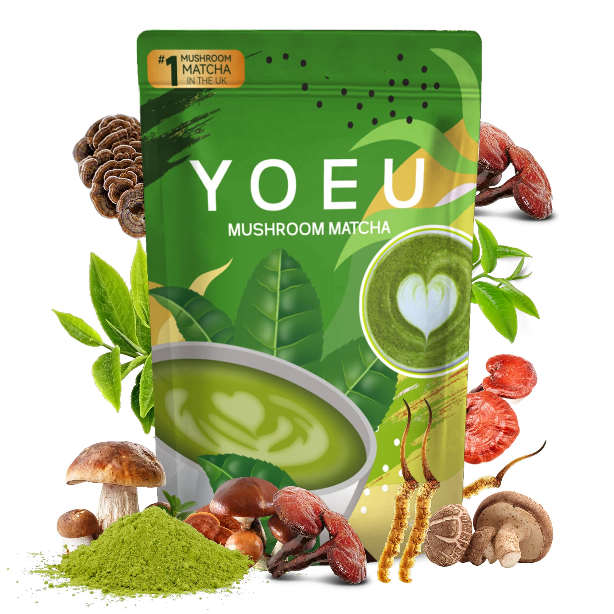 180g Organic Matcha Mushroom Powder Japanese Matcha 12 Natural Ingredients Instant Coffee Latte Powder Coffee Alternative