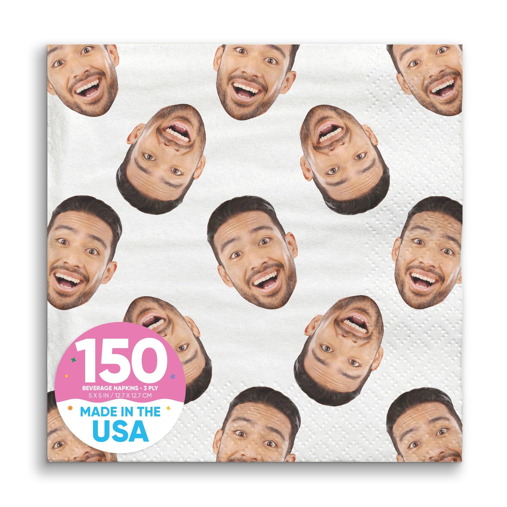 Big Dot of Happiness Custom Fun Face Confetti Party Napkins, Personalized Photo Head Cutouts Birthday Decor, White 3-Ply Paper Beverage Napkins - 150