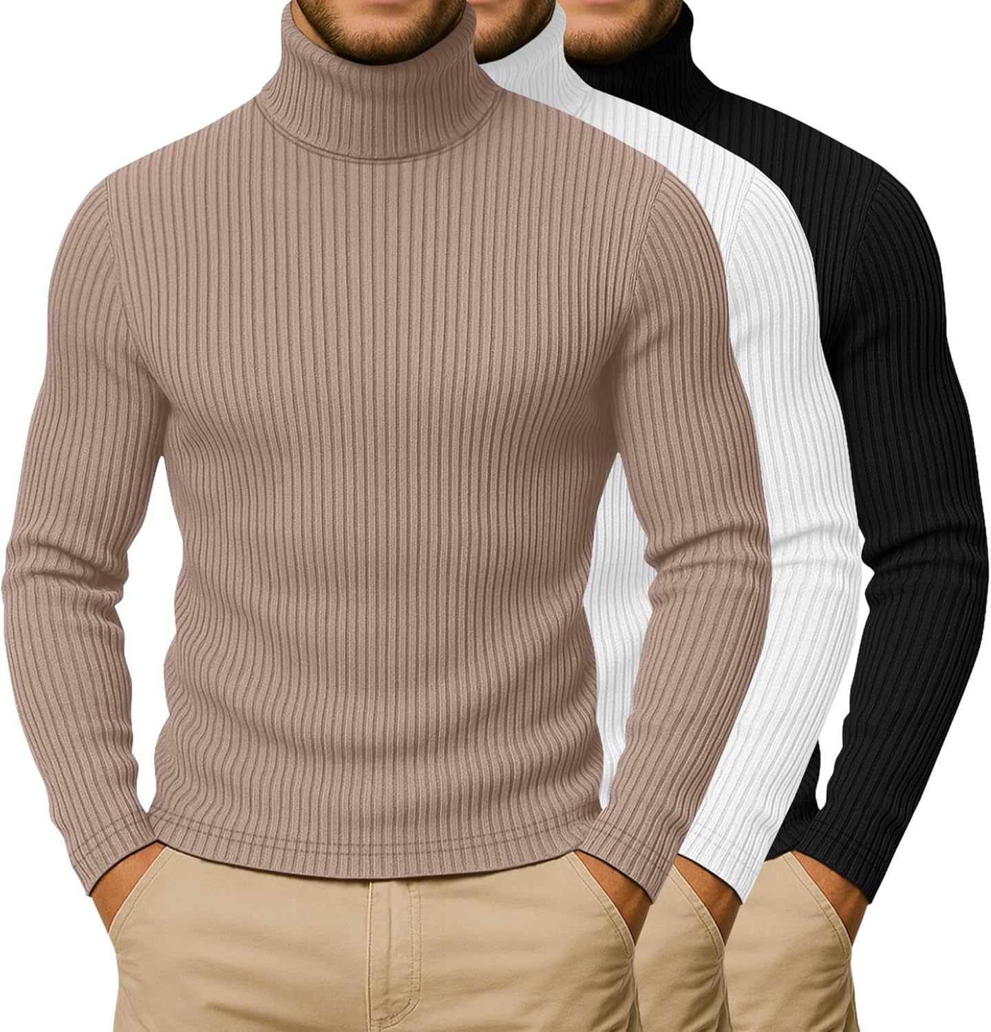 3 Pack Big and Tall Men's Turtleneck Casual Pullover Sweaters Thermal Slim fit Ribbed Tops Lightweight Basic Clothes