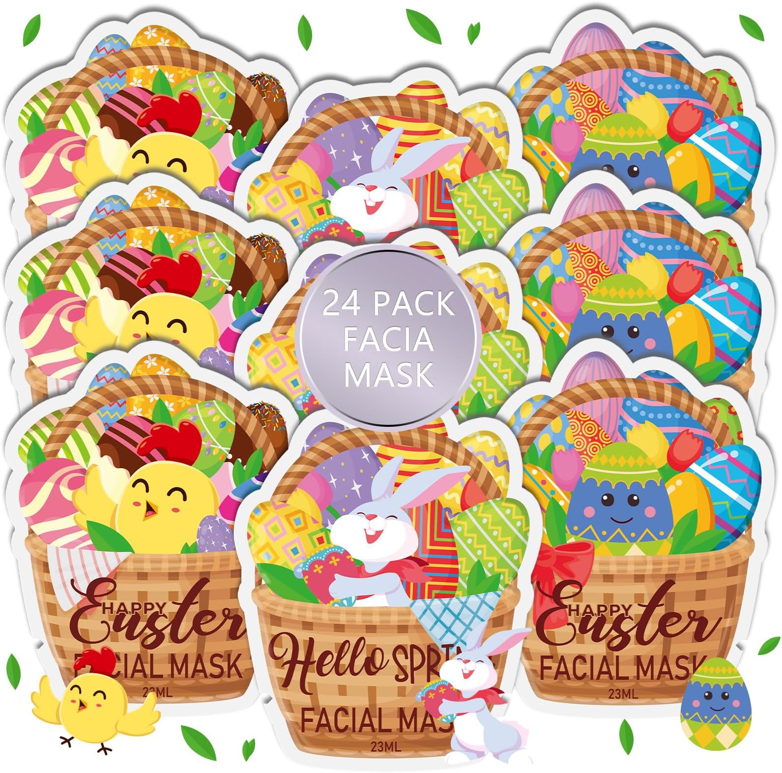 Dimsile 24 Pcs Easter and Spring Holiday Facial Mask Easter Egg Bunnies Chicks Character Sheet Masks Animal Face Mask Hydrating Spa Mask for Most Skin Type Easter Party Spa Birthday Beauty Gifts