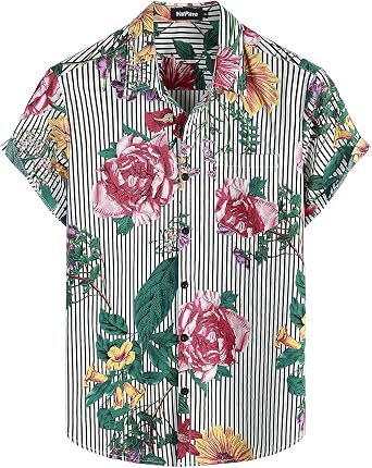 VATPAVE Mens Floral Hawaiian Shirt 
