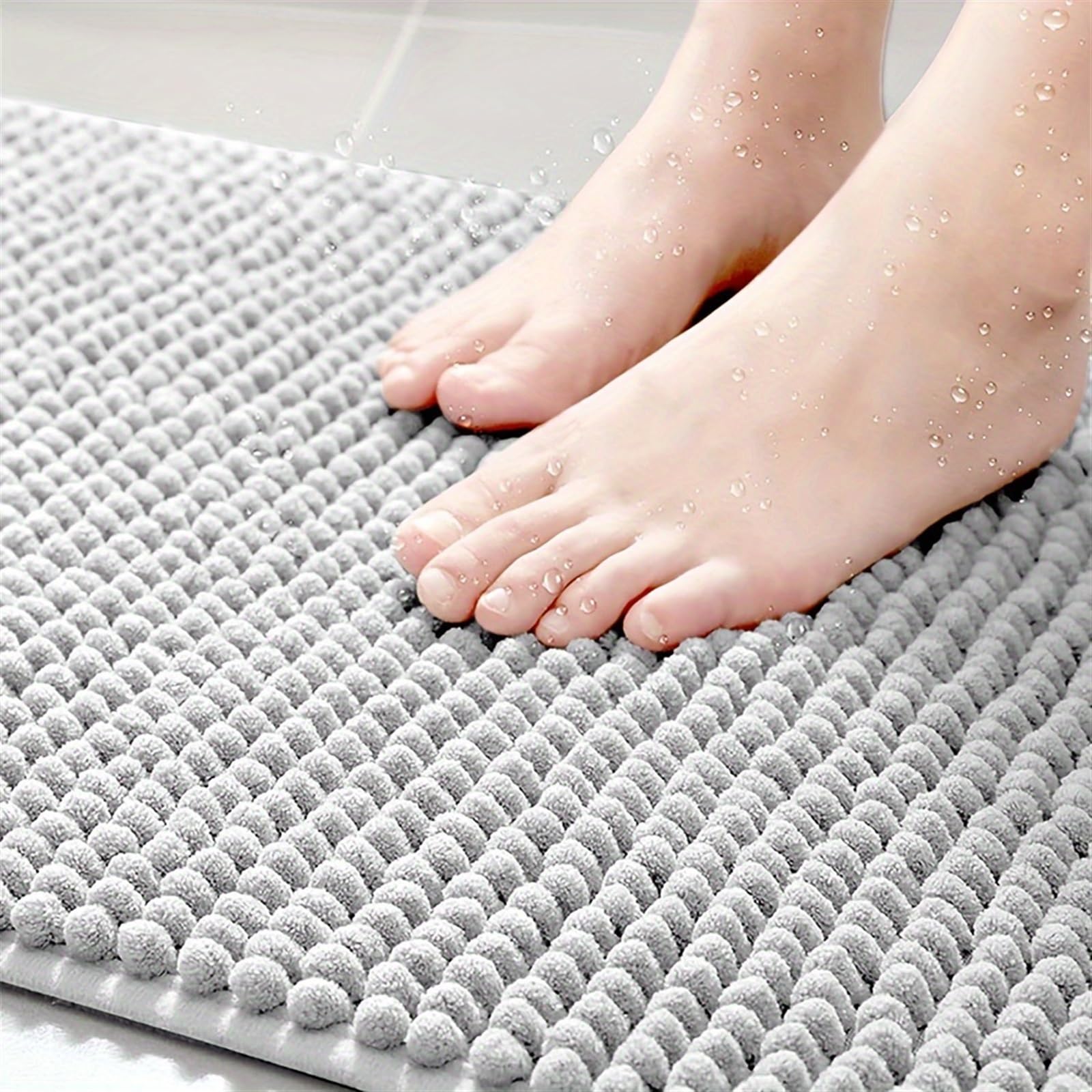 Lujosa alfombra de baño gruesa con esquinas redondas con rápida absorción de agua y lavable, color champán