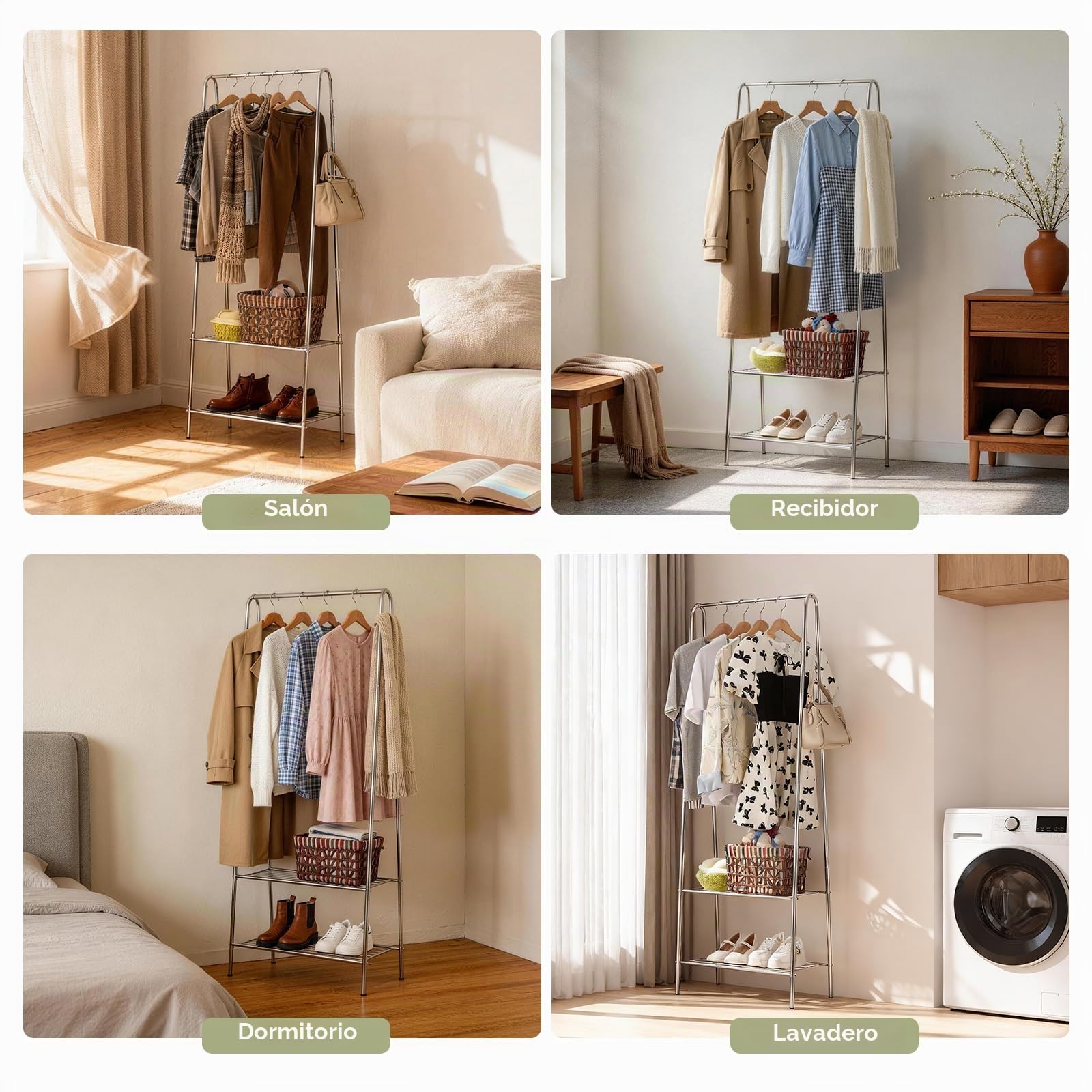 Perchero metálico, perchero con zapatero, barra para colgar ropa Para dormitorios, salones u otras habitaciones pequeñas