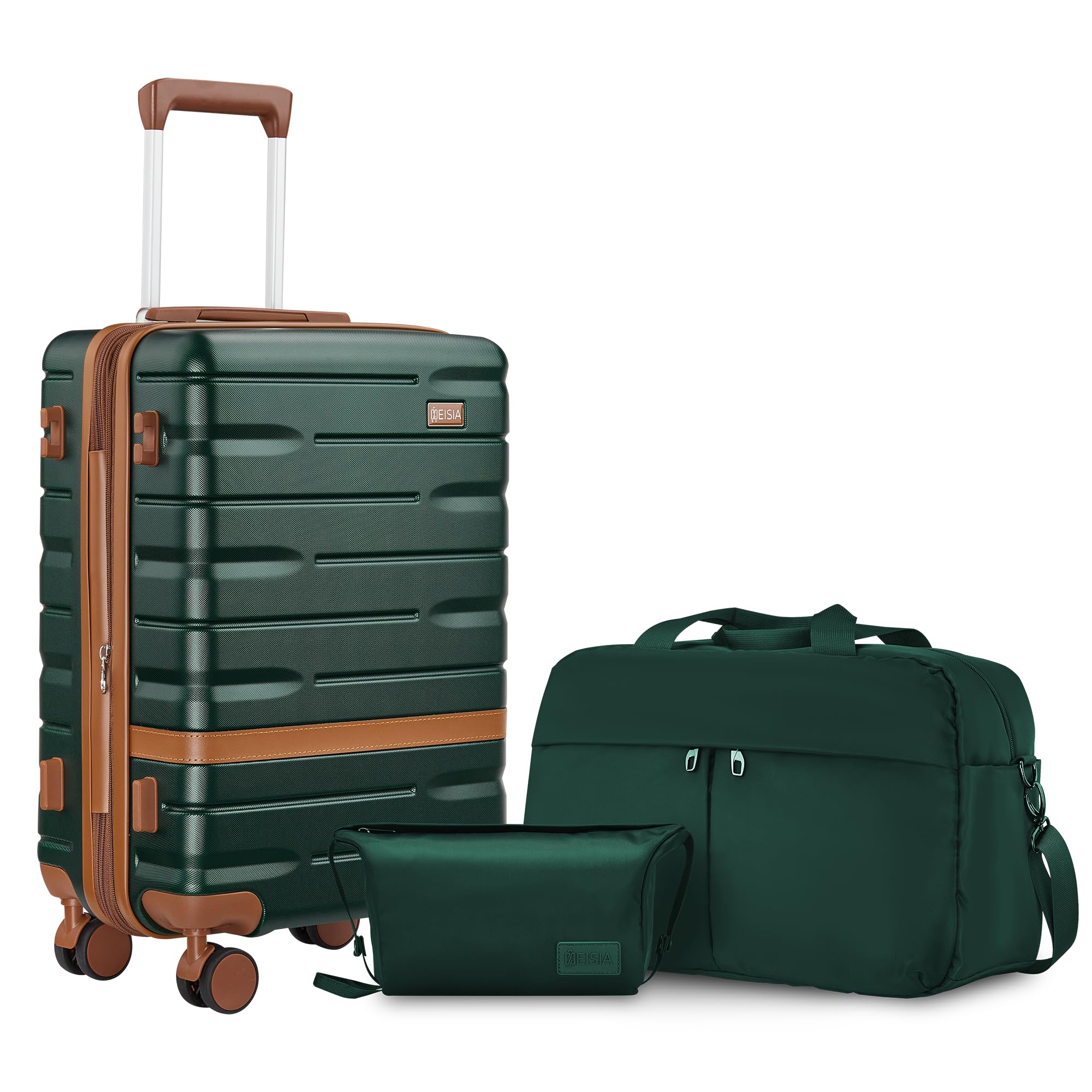 NEISIA Carry on Luggage Sets with YKK Zippers,20 Inch Expandable Carry-on Suitcase with Spinner Wheels,Hard Shell Lightweight Rolling Travel Luggage with TSA Lock (Dark Green)
