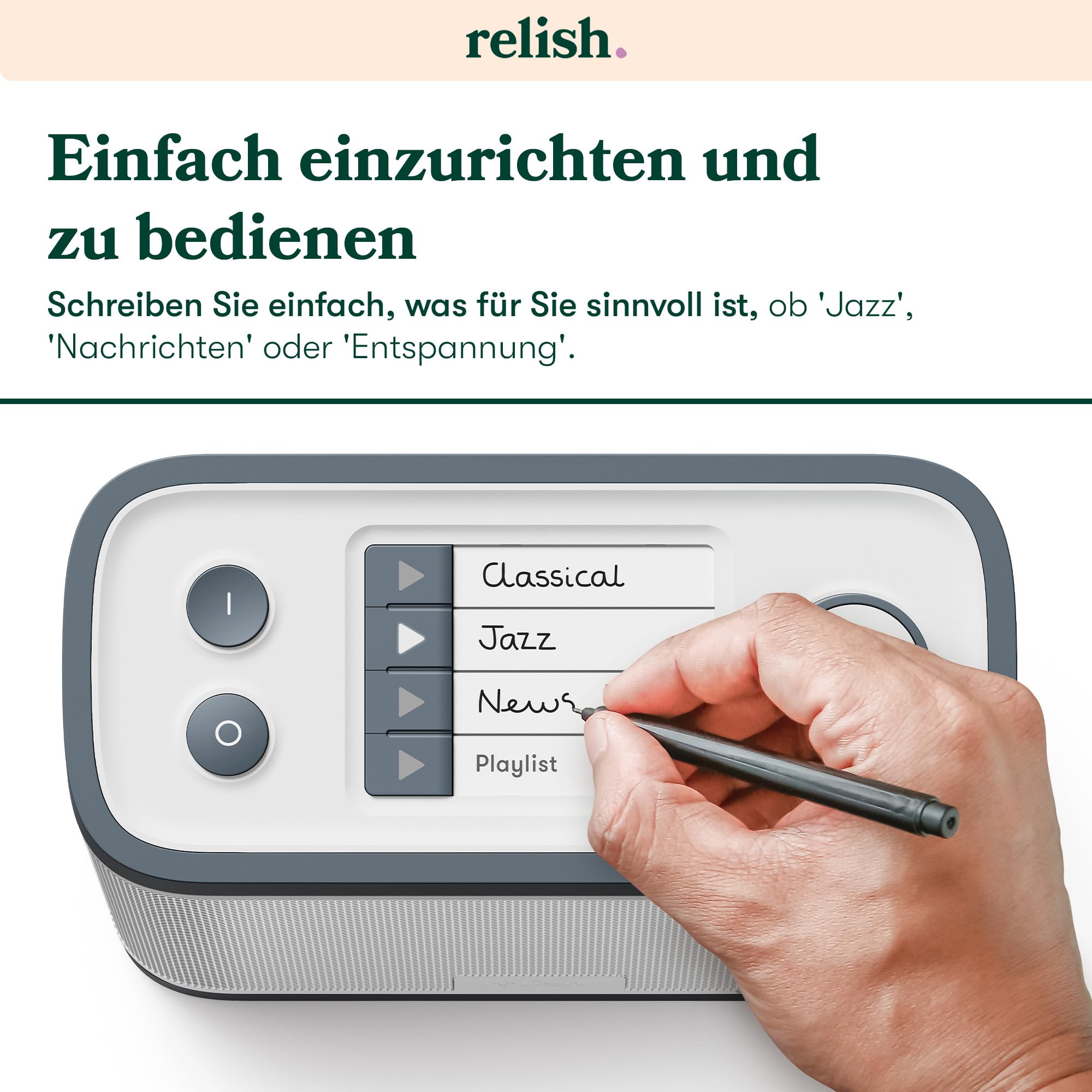 Relish – Tragbares, einfaches DAB/DAB+/FM Radio und MP3-Musikplayer mit USB für Senioren, Demenz und Alzheimer-kranke sowie Sehbehinderte – große Tasten, einfaches Design, leicht zu bedienen