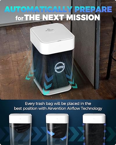 Miniatura 3 de Airvention Bote de basura blanco sin contacto con sensor de movimiento, armario de basura de 4 galones, autosellado y autoembolsado, cubo de basura
