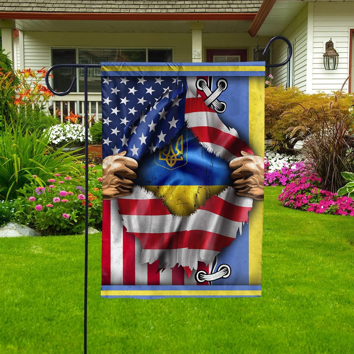 Flag-American Ukraine Flag Ukrainians Friendship House Flag -USA Flags Premium Polyester-Decorative Indoor Outdoor Flag