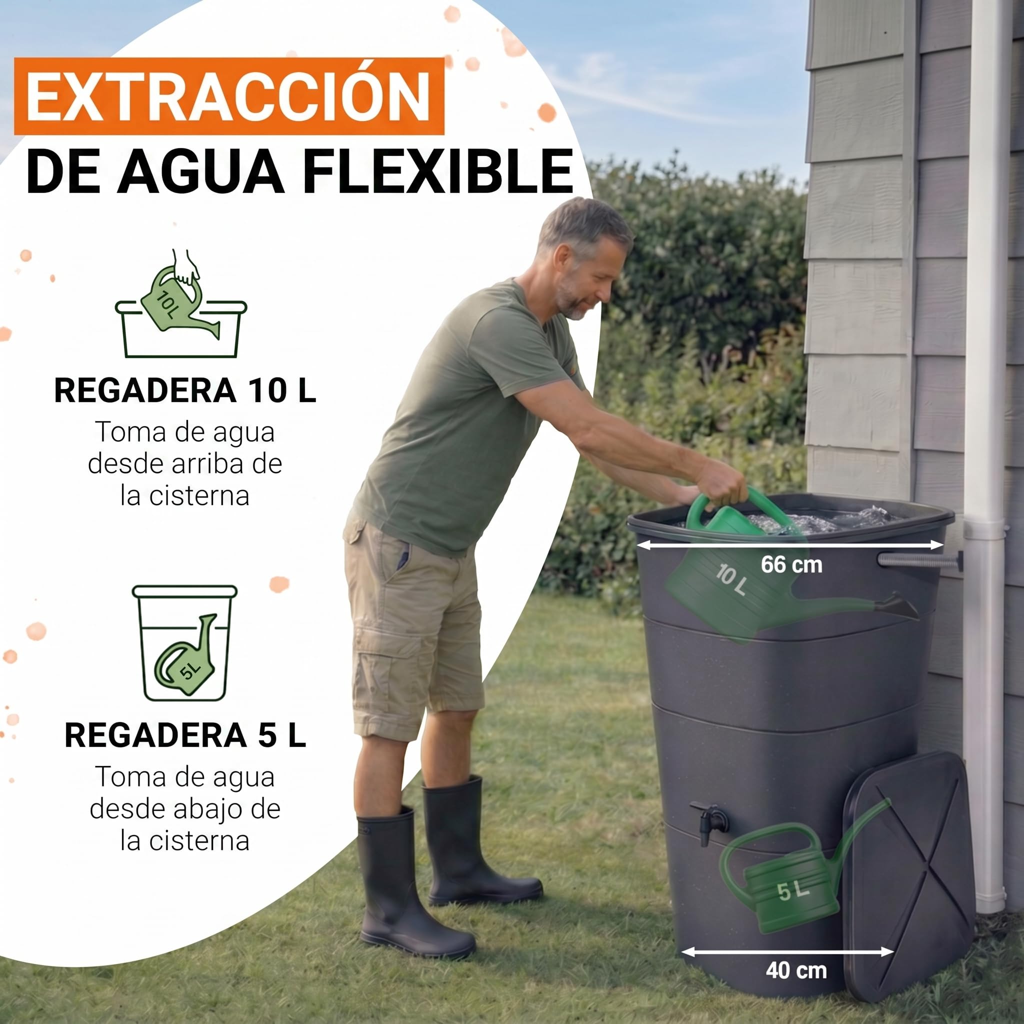 GARANTIA Ibiza depósito de Agua de Lluvia Cuadrado de 200 litros, Gris Grafito, Incluye Tapa y Grifo - diseño Moderno para Pared y Esquina - Estructura Estable de plástico Reciclado y Acabado Mate