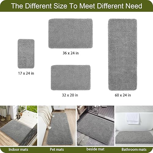 Miniatura 9 de AROGAN Tapete de baño de 24 x 60 pulgadas de largo, lujoso, grueso, suave y absorbente, de microfibra antideslizante, respaldo de goma, alfombras de