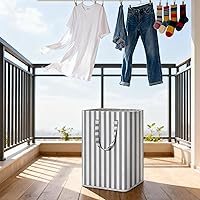 Vista 7 de Cesta grande para la ropa sucia, 75L impermeable, cesta plegable con asas extendidas para ropa en el dormitorio familiar (rayas verticales grises)