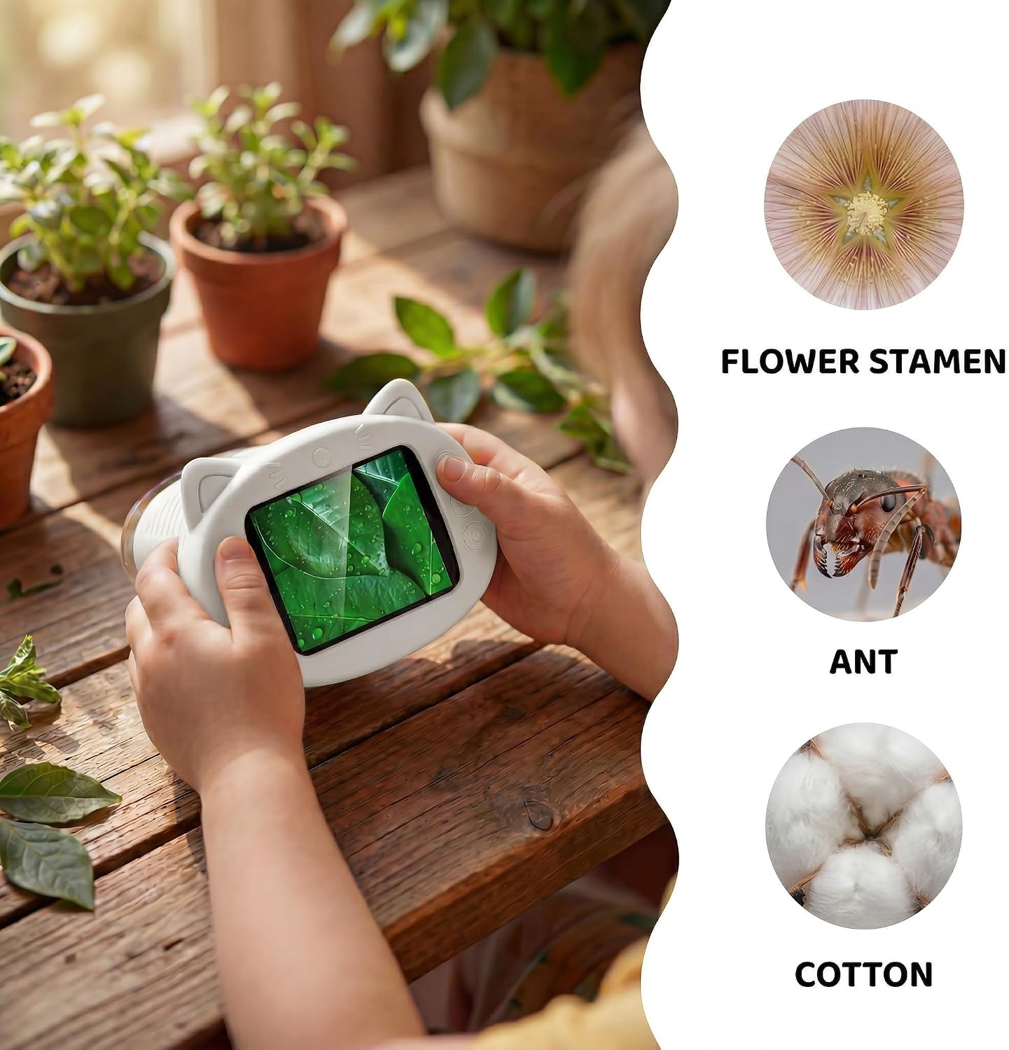 Kids Microscope 1000x Digital Handheld 2.4 in IPS Screen Miniscope STEM Educational Toy Gift for Ages 4-12 Boys Girls (White)