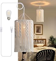 Bioaqua Boho Macrame Lamp Shade - Handmade Plug-in Hanging Pendant Light for Bohemian Bedroom Living Room Decor (Type 5)