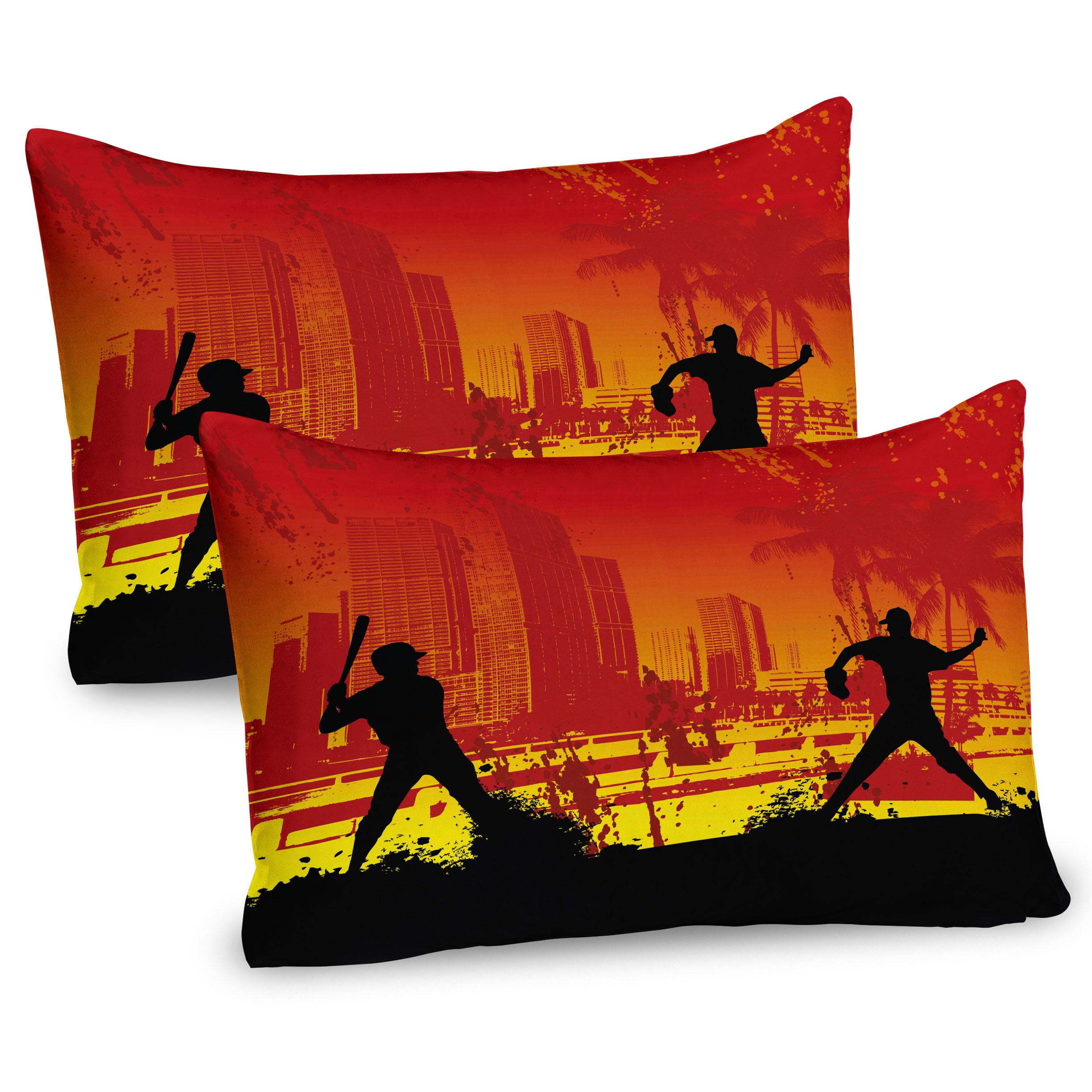 Ambesonne Teen Room Pillow Sham Set of 2, Men Playing Baseball in The Town City Park Tall Buildings Urban Scenery, Quality Microfiber Bedding Item for All Seasons, 36