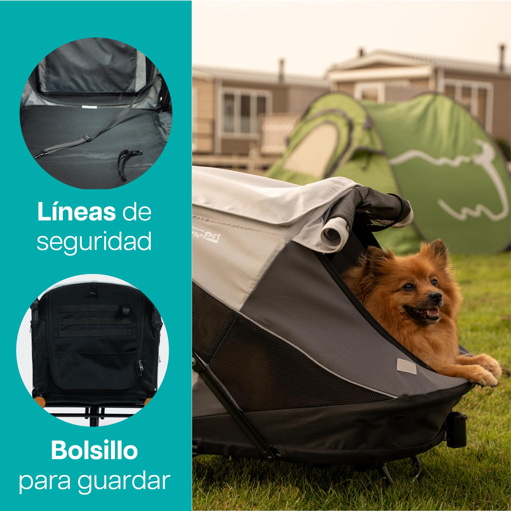 InnoPet Noah Coche para Perros - Para Perros Pequeños y Medianos hasta 25 kg - Todo Terreno - Manillar Ajustable - Incluye Funda para la Lluvia - Gris