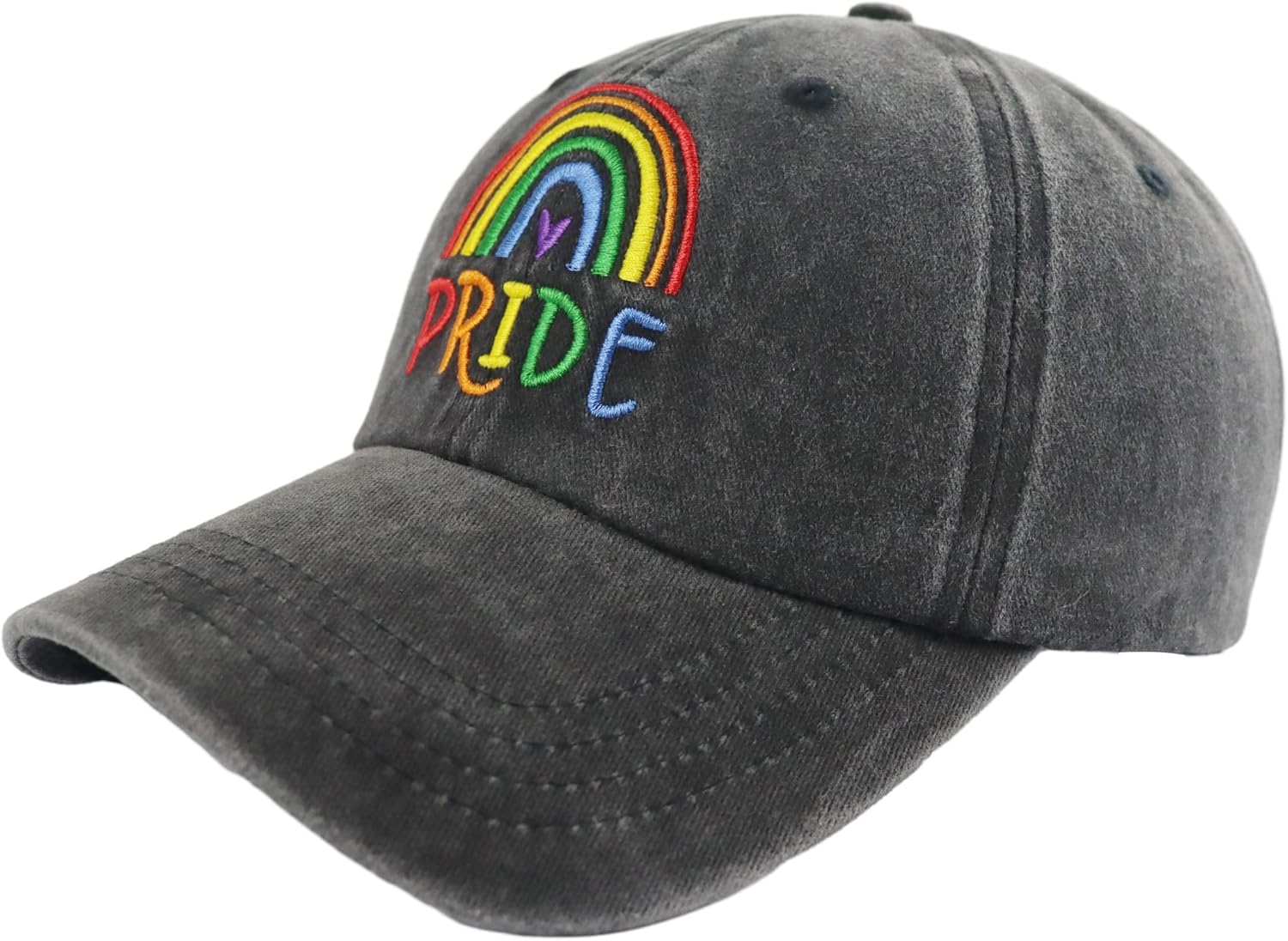 Pride Rainbow Hats for Men Women, Funny Adjustable Cotton Embroidered LGBTQ Gay Heart Baseball Cap - Image 2