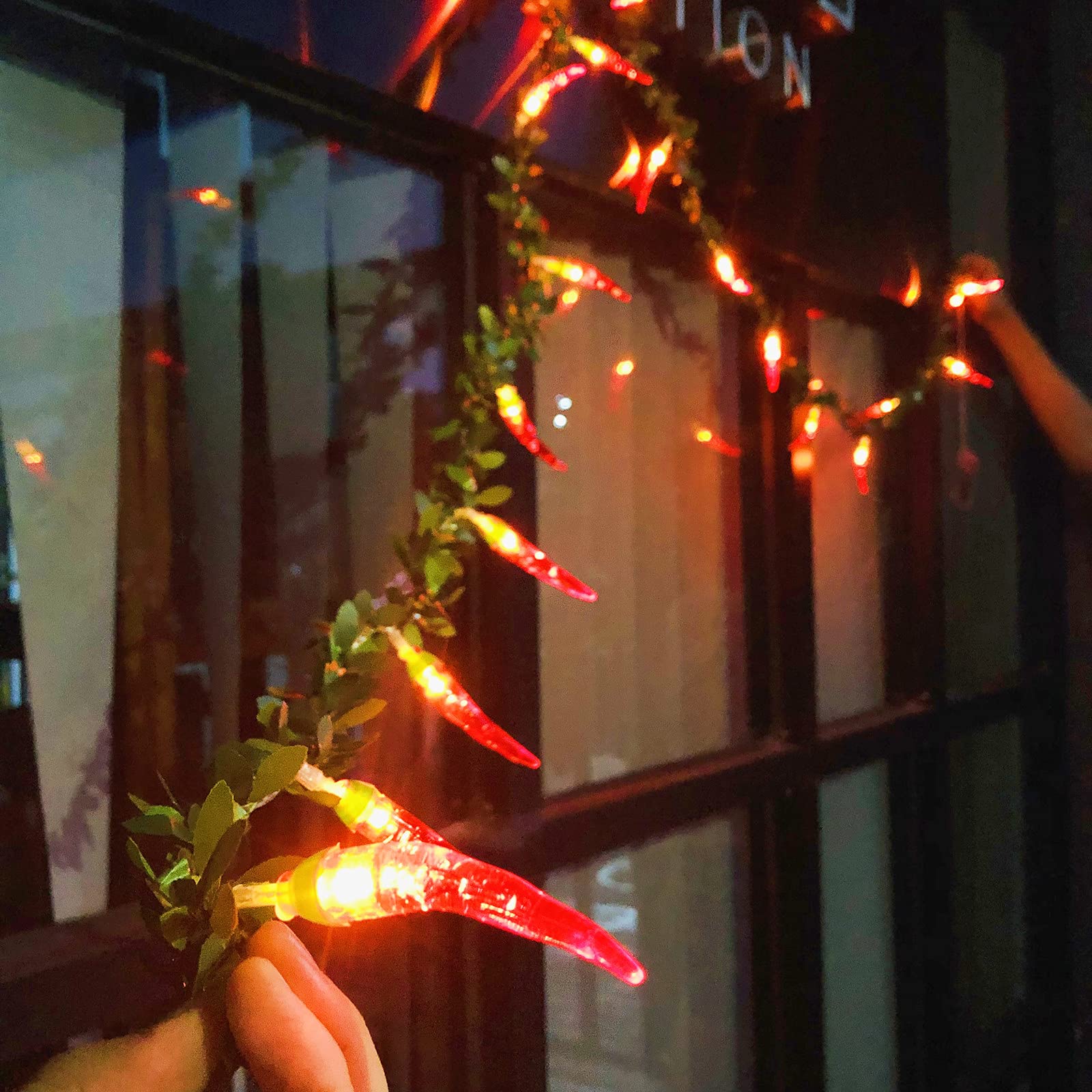 Riaxuebiy Chili String Lights 3m 20LED Red Chili Pepper Lights USB Powered Chili Decor Night Light for Party Garden Christmas Thanksgiving Day Decoration (Red Chili+Leaf Vine)