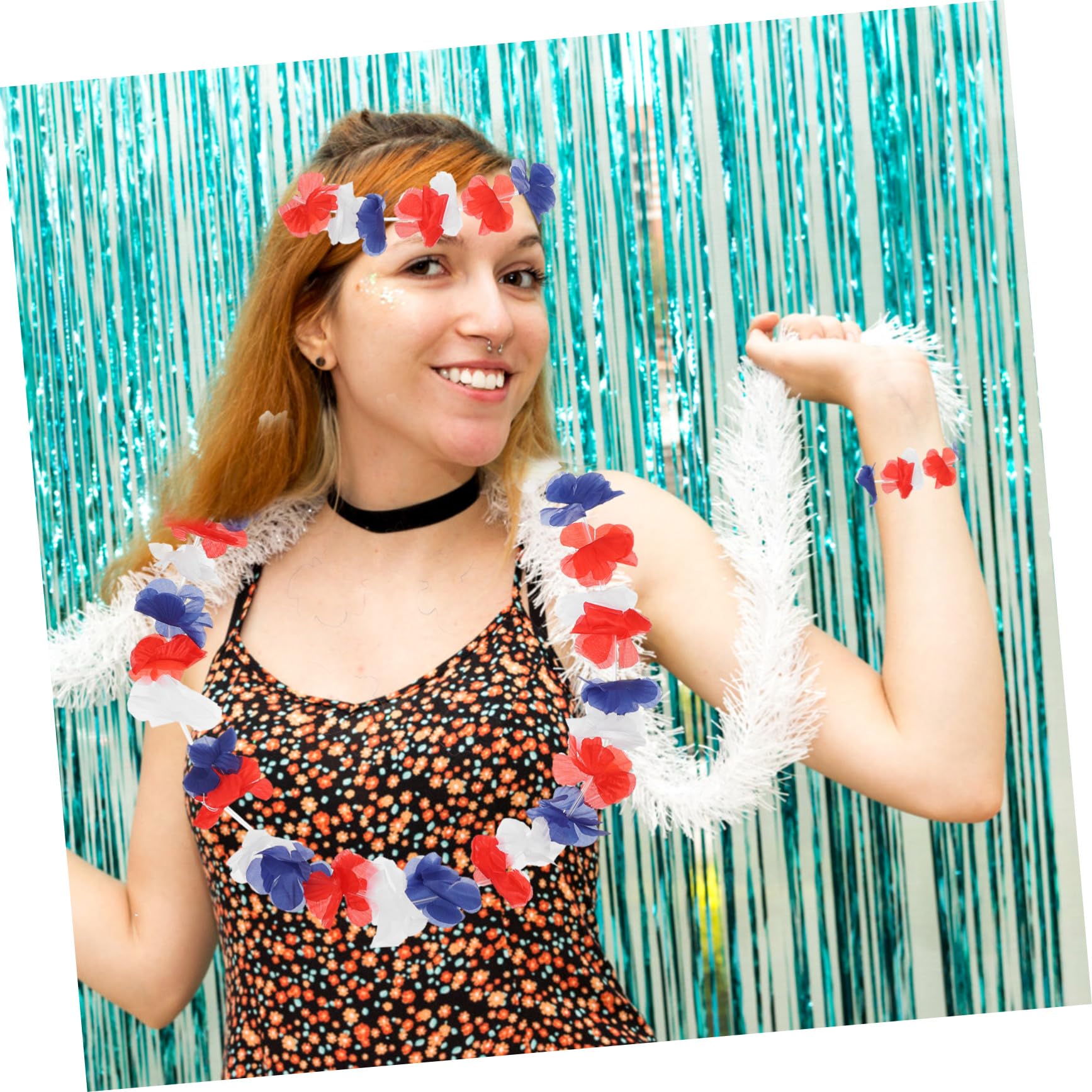 STOBAZA 72 Stück Teiliges Hawaii Party Dekorationsset aus Langlebigem mit Blumenkranz Stirnband Armband und Halskette in Rot Weiß Blau Leichte Luau Accessoires für Erwachsene Farbenfrohe