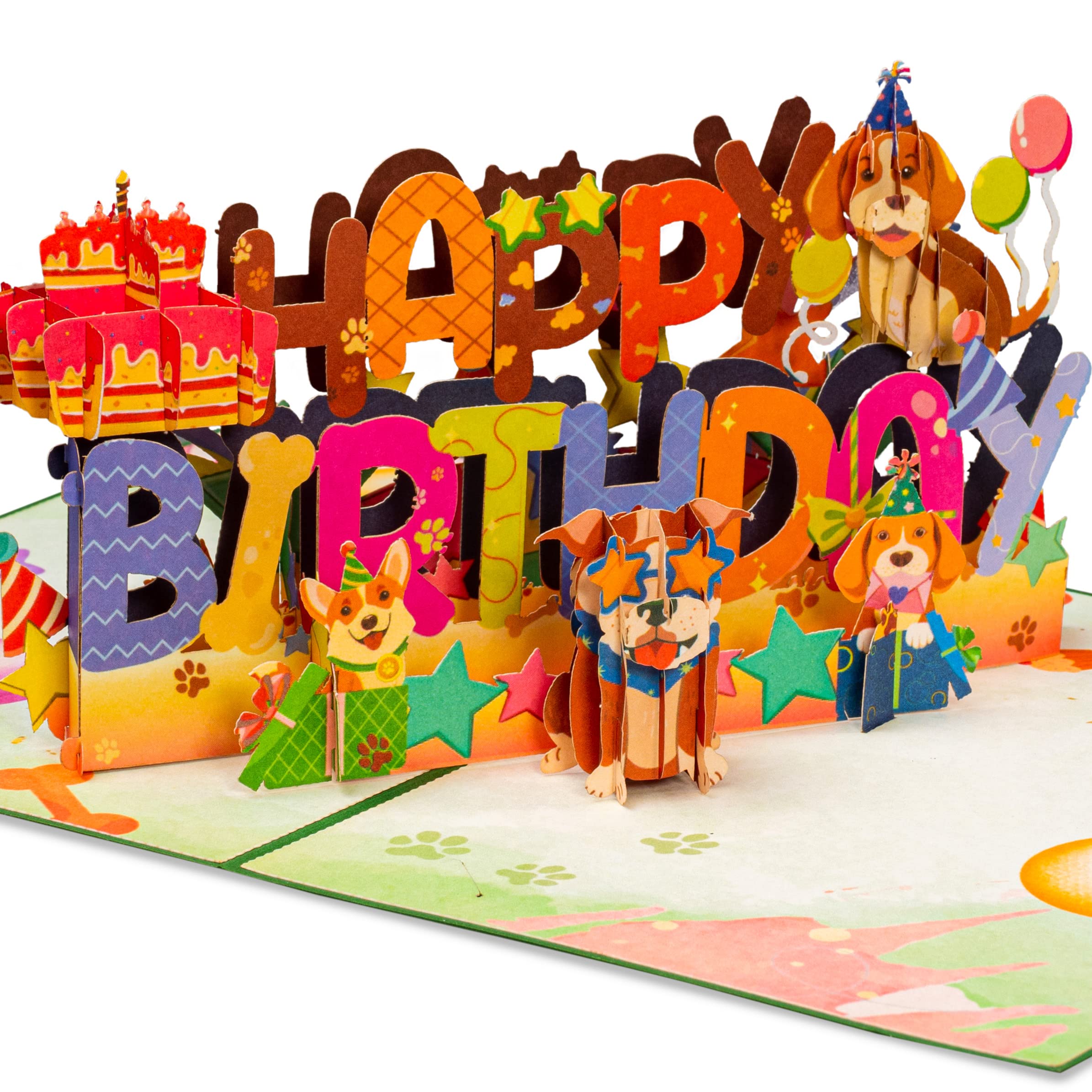 Paper Love Happy Birthday Pop Up Card, Dogs, For Adults and Kids - 5" x 7" Cover - Includes Envelope and Note Tag