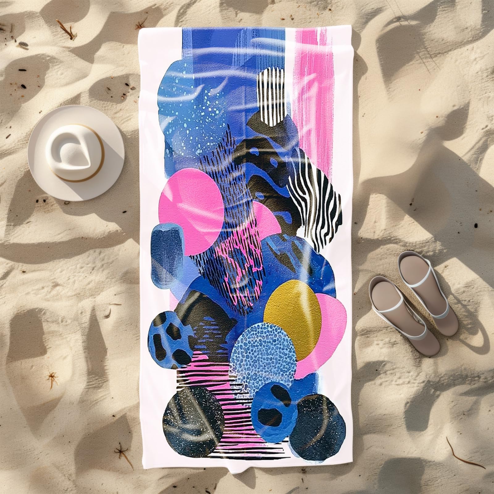 Genérico Toalla Playa 90X180 Azul Rosa Abstracto Grande Toallas de Playa Microfibra Ligera Secado Rápido Sin Arena para Mujer Hombre Viajes Vacaciones Natación Camping