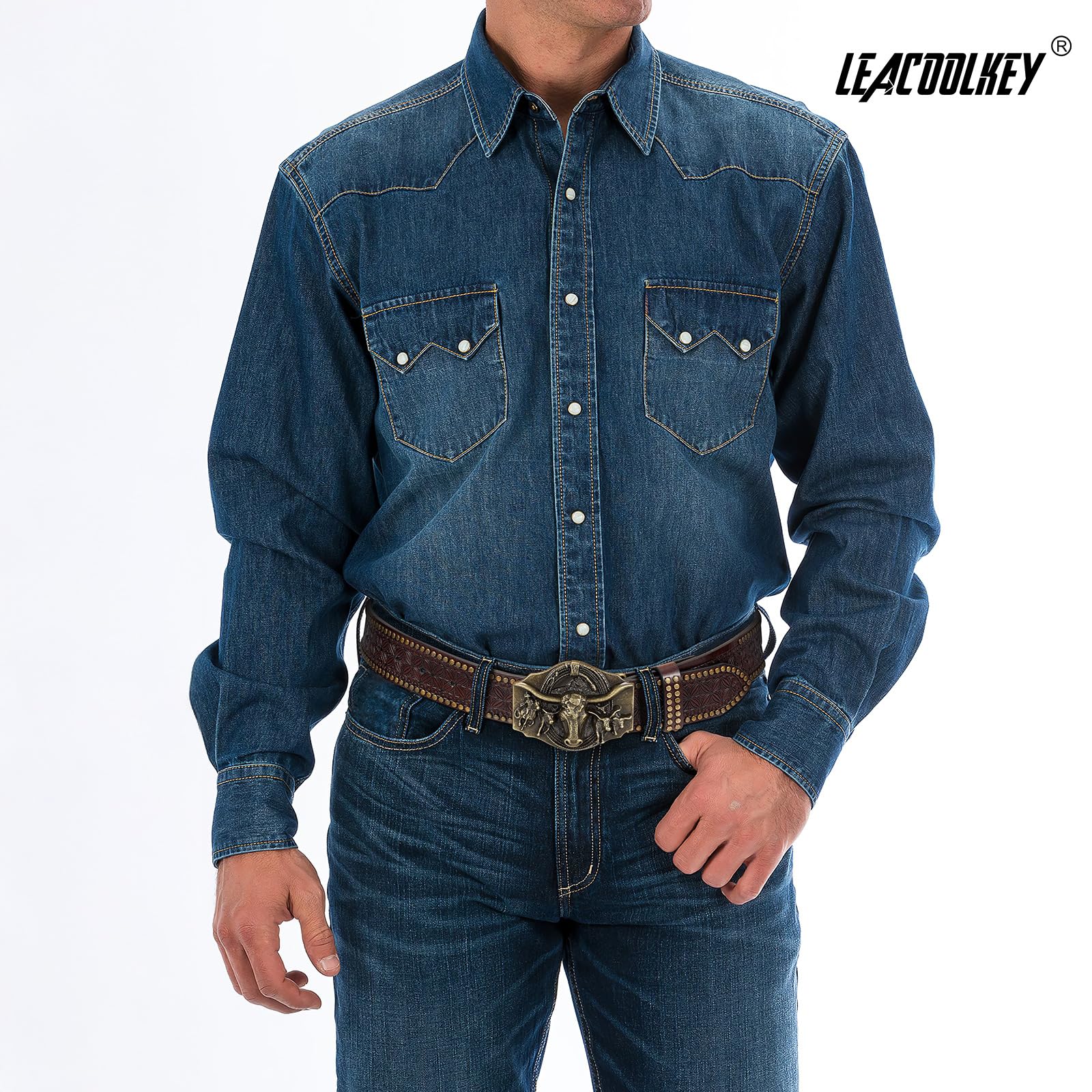 LEACOOLKEY Western Cowboy skórzany pasek dla mężczyzn i kobiet, kowbojka, western, kraj, męski pasek z klamrą, pasek do dżinsów, spodni