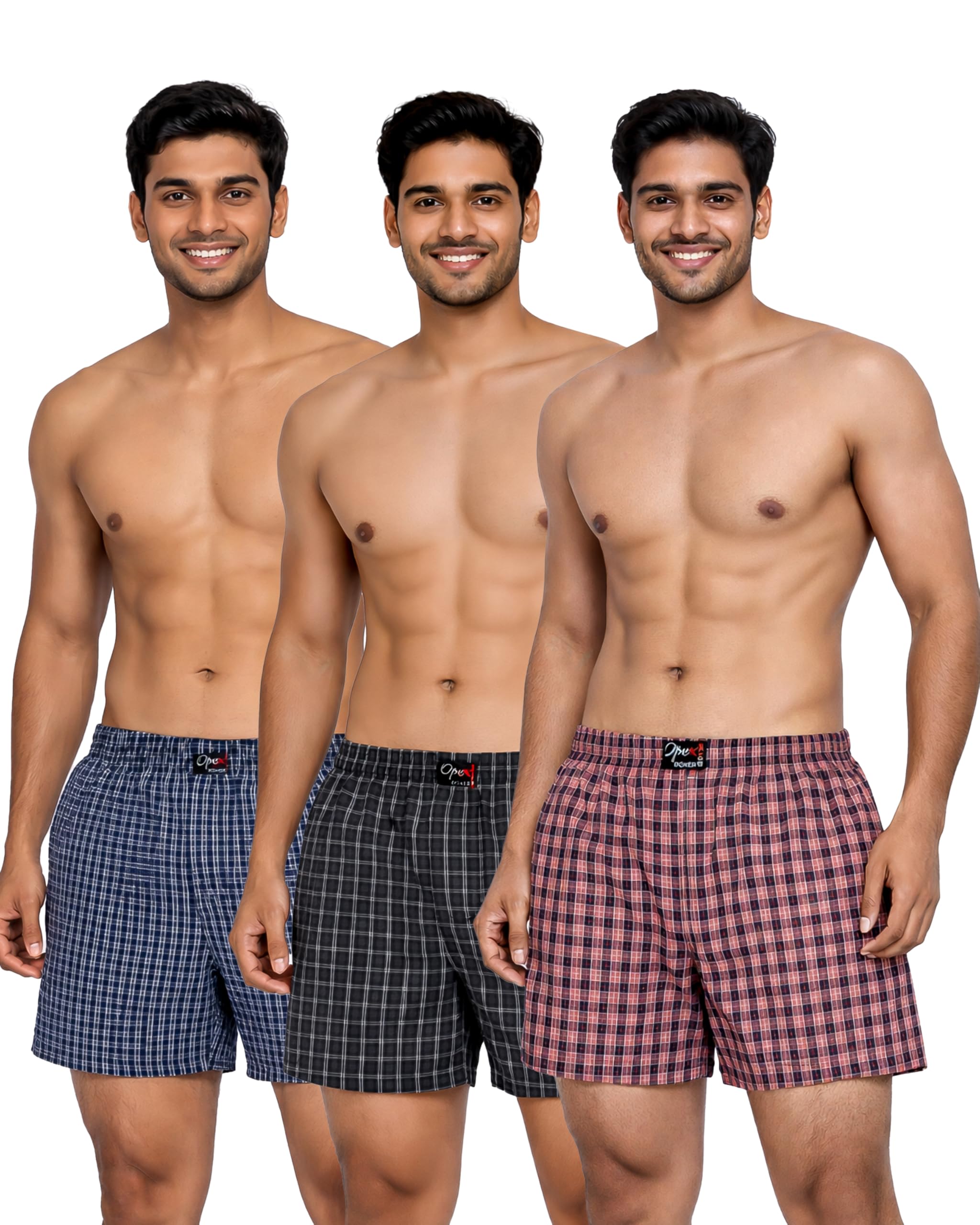 Buy OPEX Men's Checked Cotton Blend Lounge Boxer Shorts Pack of 3