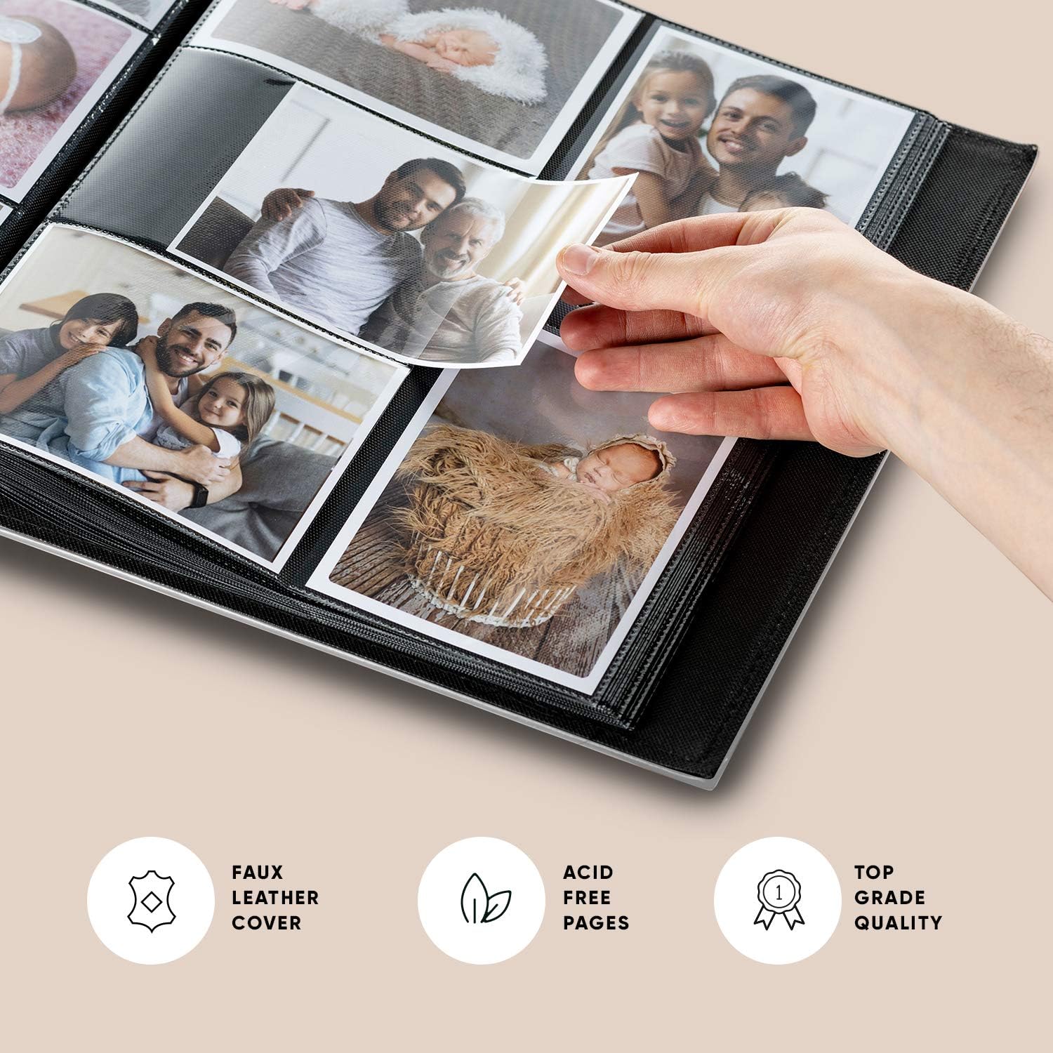 BLYNG Photo Album 4x6 - Picture Album 500 Slots of Horizontal and Vertical Photo Slots, Album Cover is Designed with Faux Leather, Great for Wedding, Anniversary, Baby, Family,