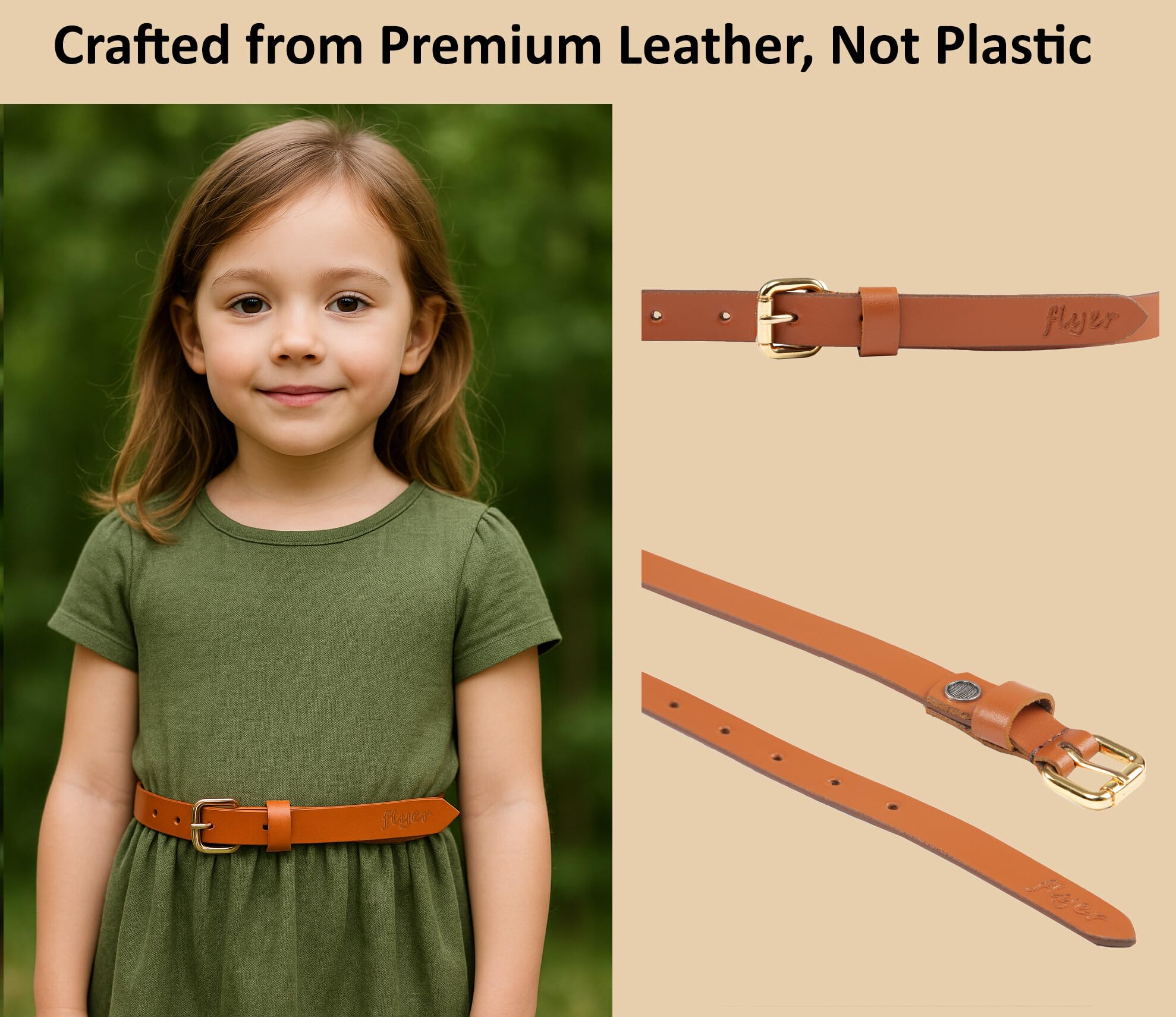 Flyer Girls Belt for 12–14 Year – Genuine Leather Adjustable Belt for 12, 12–13, 13, 13–14, 14 Year Old – Belt for Teens’ Jeans, Parties, School TAN1381 - Image 2 thumbnail