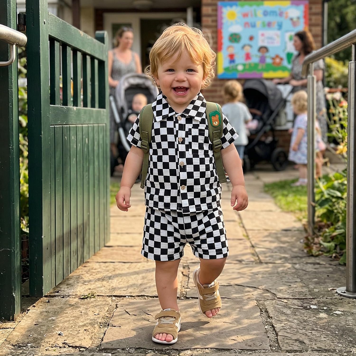 Baby Boy Summer Outfit Checkered Plaid Short Sleeve Button Down Shirt Top Shorts Set Toddler Checkerboard Outfit