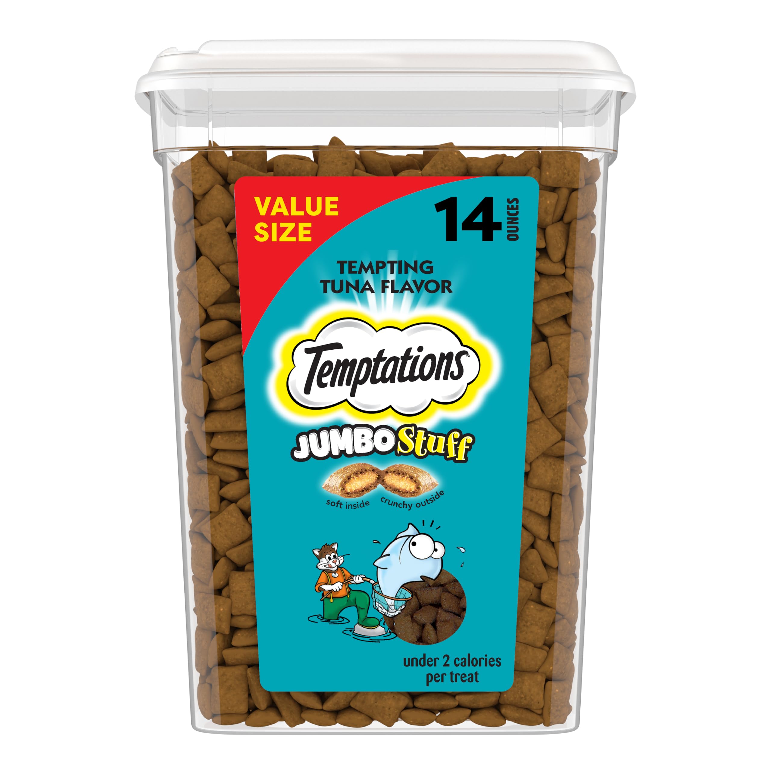 Temptations Jumbo Stuff Crunchy and Soft Cat Treats, Tempting Tuna Flavor, 14 oz. Tub