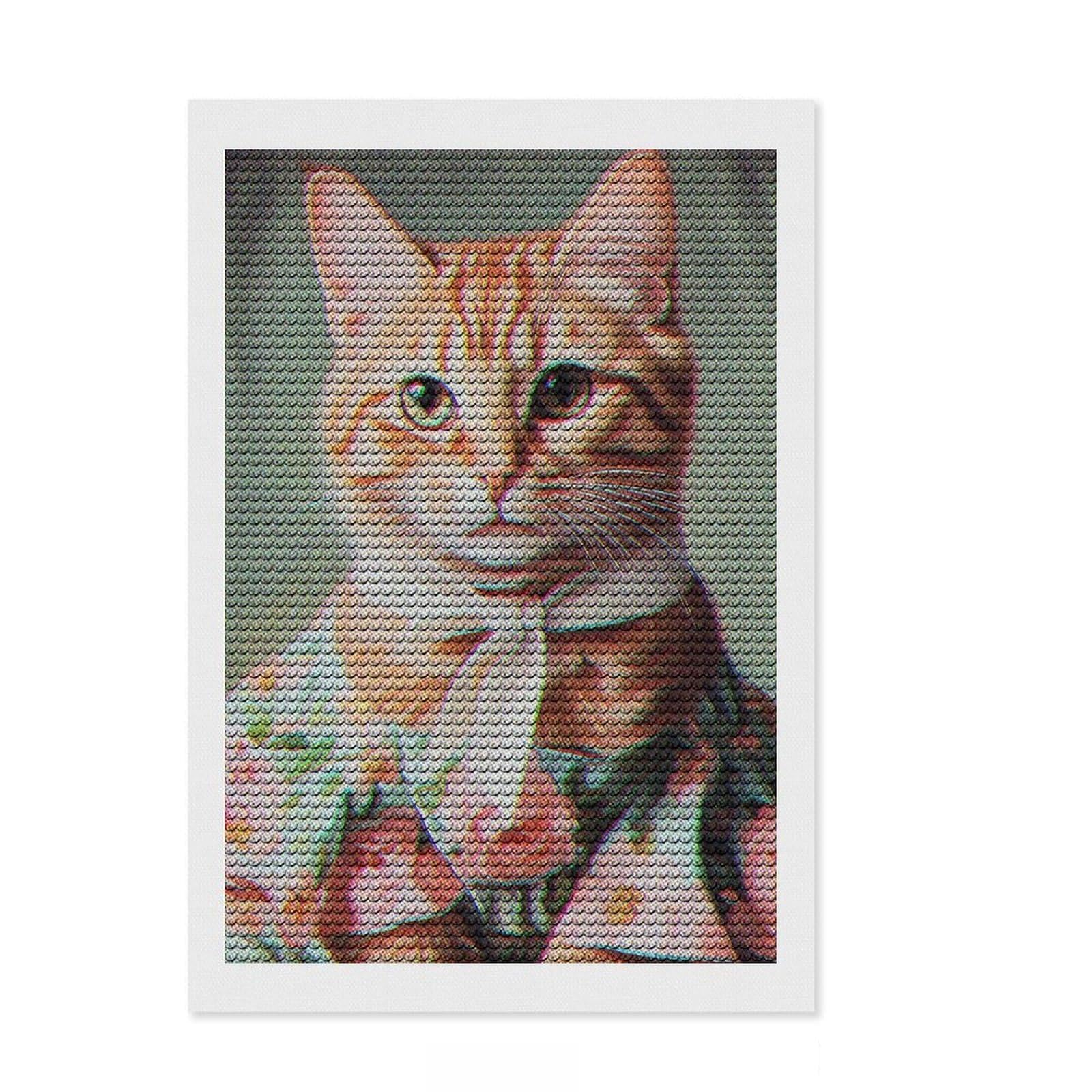 Junmoney Dress Cat DIY Diamond Art Canvas Kit 8"x12", Finish and Display, Satisfying Creative Project, Mindful Craft Activity