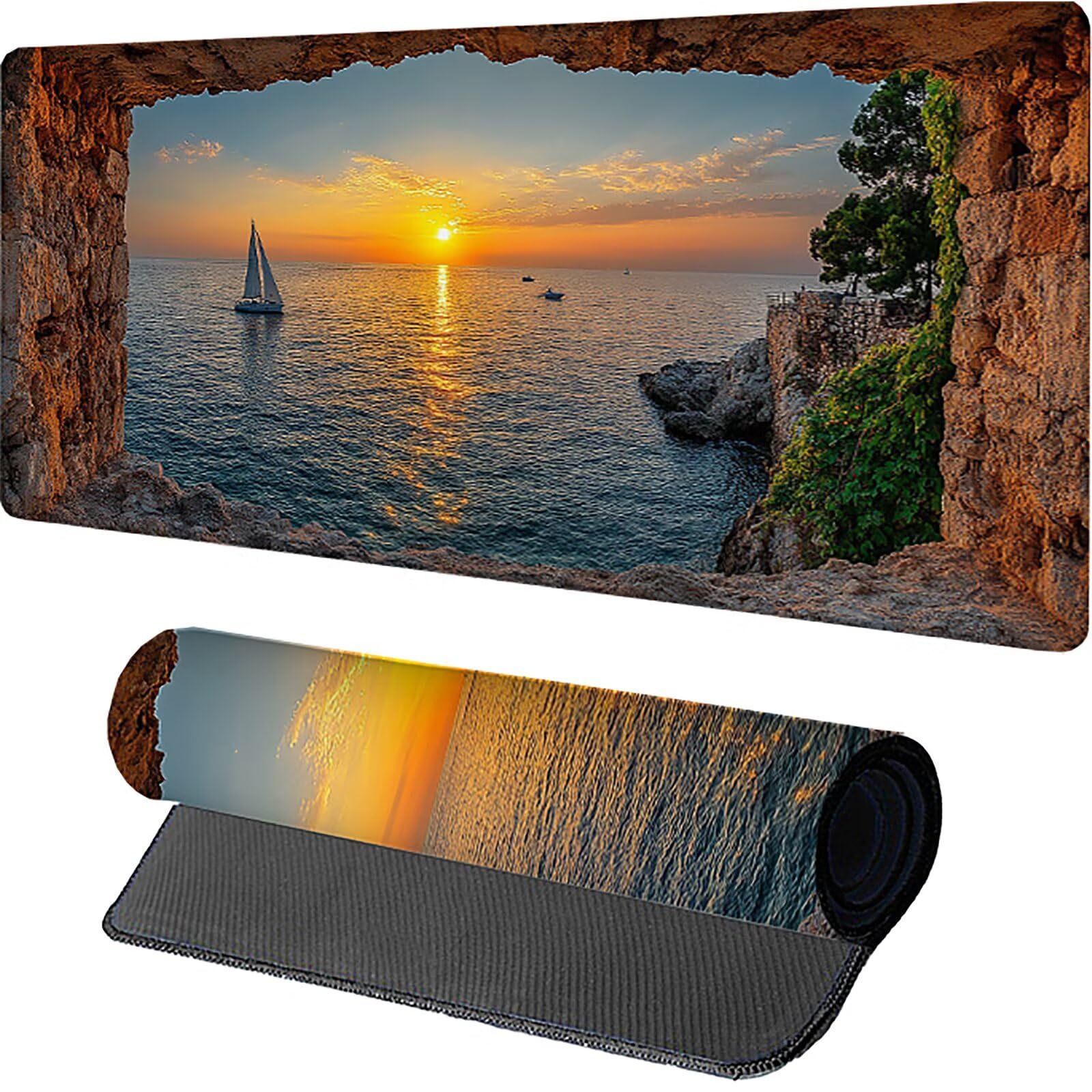 Podkładka pod mysz do gier Sunset M-6335 o wymiarach 1000 x 500 x 3 mm, podkładka pod mysz z przeszytą krawędzią, podkładka pod mysz z antypoślizgową gumową podstawą, akcesoria biurowe, podkładka pod