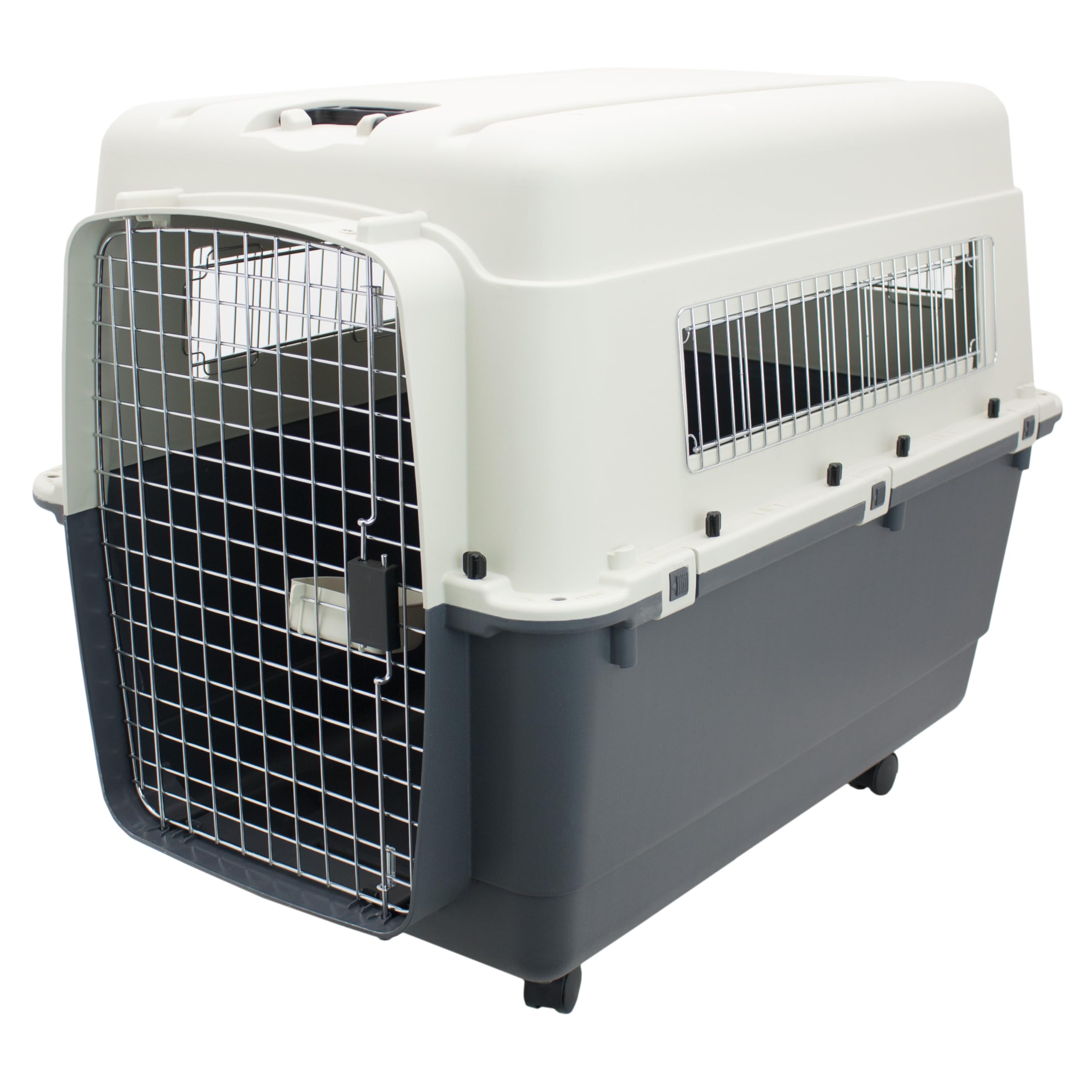SportPet Designs Plastic Kennels Rolling Plastic Wire Door Travel Dog Crate, XXL