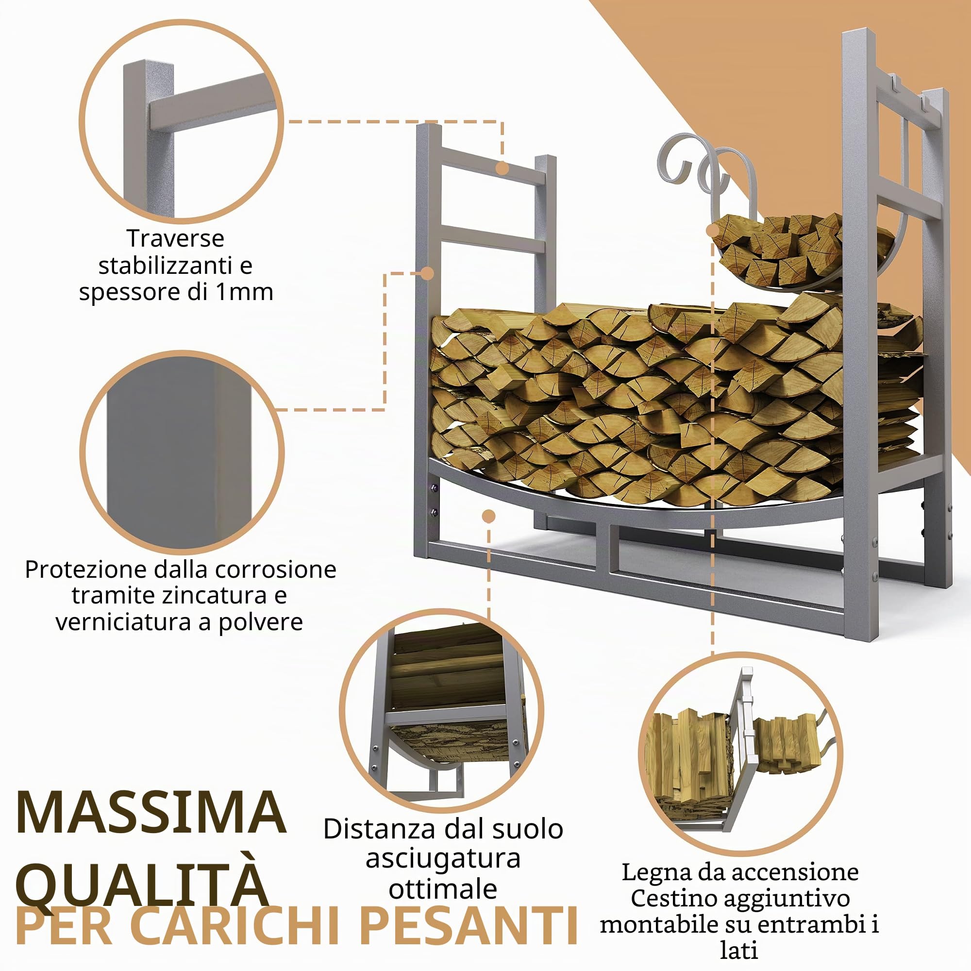 Portalegna da Esterno con Copertura in Metallo Zincato