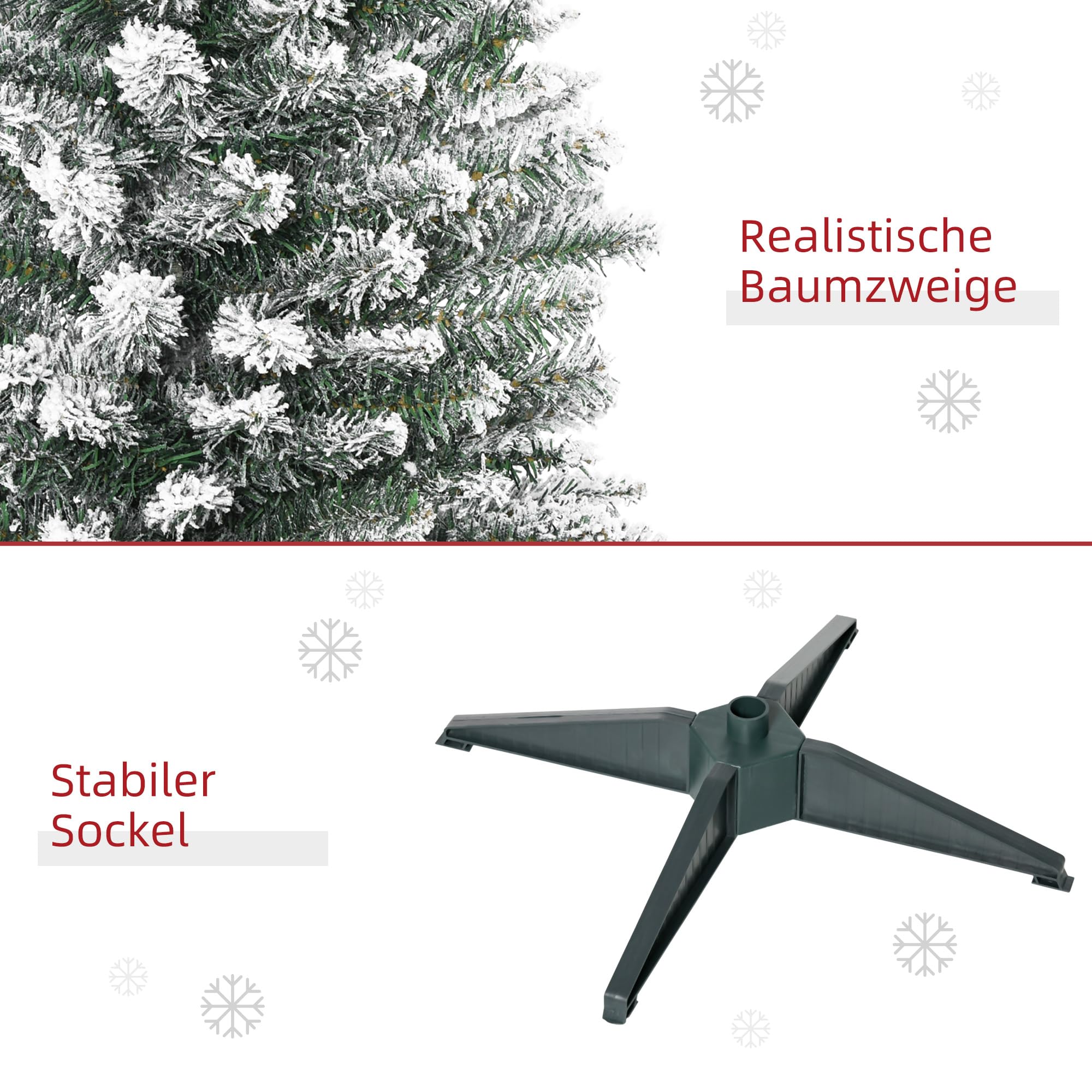 HOMCOM Künstlicher Weihnachtsbaum 180 cm mit Kunstschnee, 390 Spitzen | Tannenbaum Künstlich, Christbaum Weihnachtsdeko, Inkl. Metallständer, für Drinnen