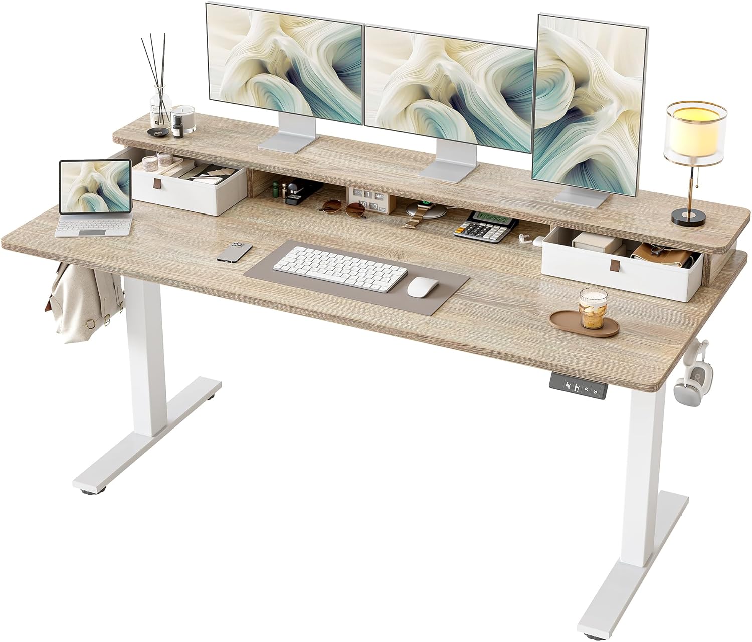 TIQLAB Standing Desk 63×24 inch with Drawers