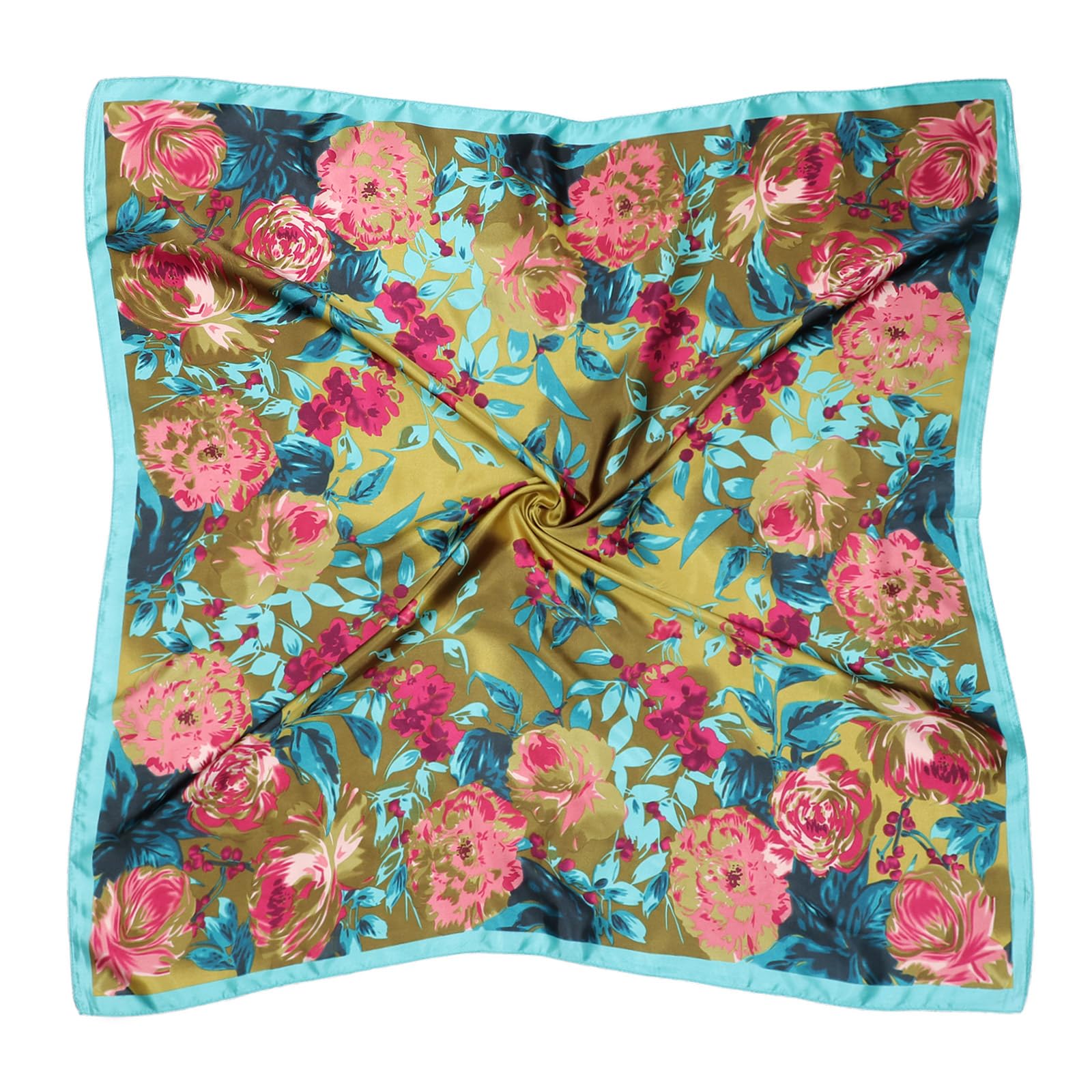 DRESHOW Large Square Satin Headscarves Hair Scarves Silk Accessories Classic Patterned Squares Beach Bandanas for Women