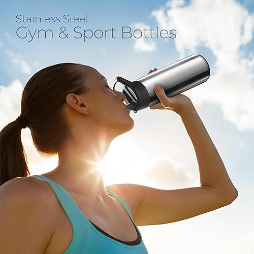 Miniatura 2 de SipX - Botella de agua de acero inoxidable de 25 onzas con triple aislamiento térmico, 3 tapas, reutilizable y sin bisfenol A, mantiene las bebidas