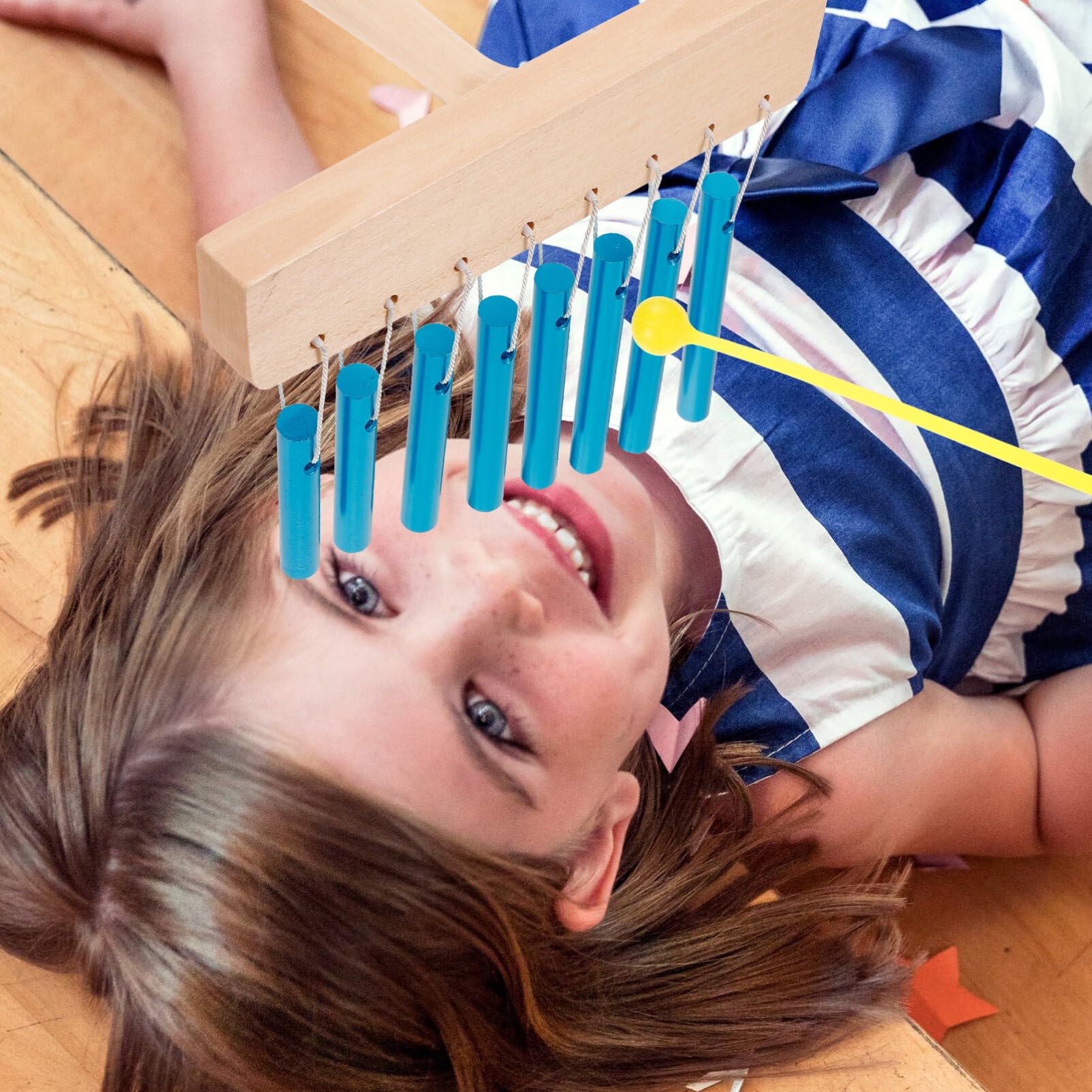 ibasenice 8 Note Chime Table Top Bar Chime Wind Chime 8 Bars Instrument Percussion with Mallet Preschool Toy for Classroom Management Teaching Supplies Blue