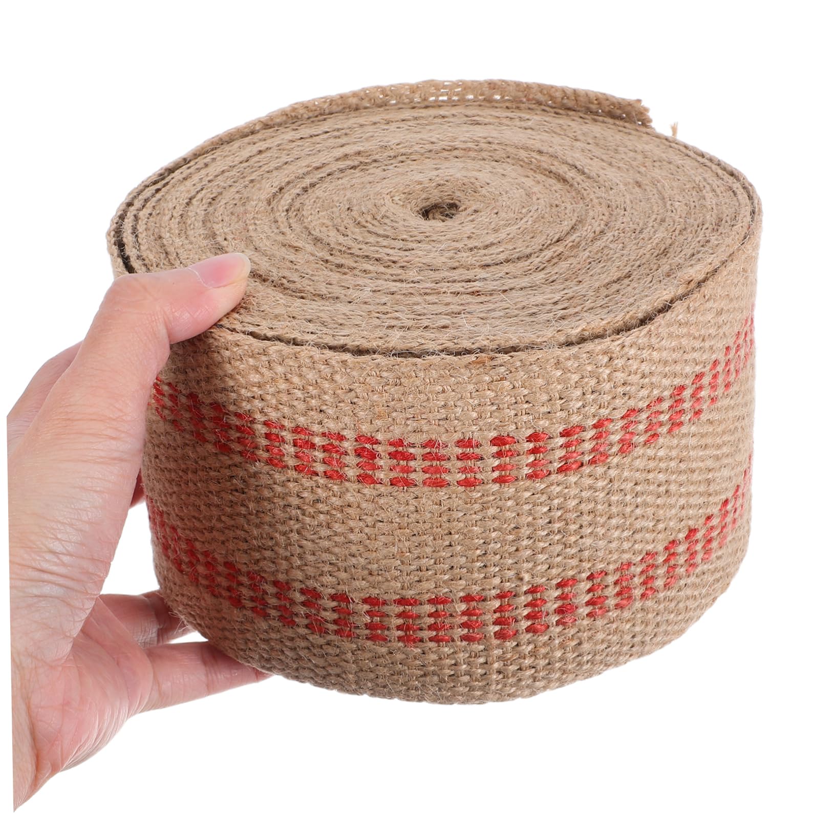 LALAFINA Jute Gurtband mit Roten Streifen für Polsterstoff und Handgefertigte Projekte Juteband mit Natürlicher Textur und Hoher Festigkeit für Vielseitige Anwendung