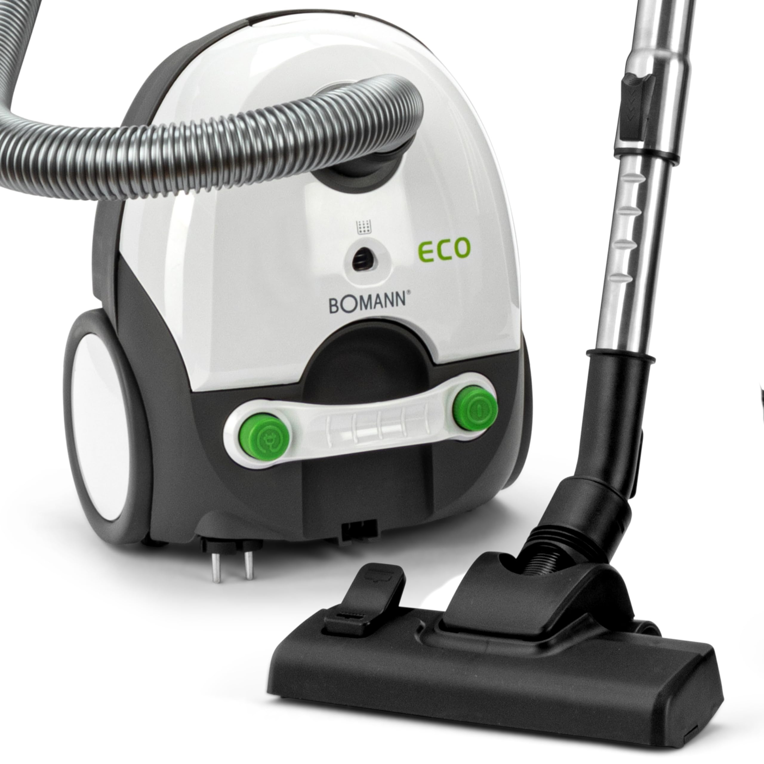 Bomann Aspirateur Traîneau avec Sac 700 W BS 9019 CB, Blanc et Gris | avec sac, tube télescopique acier inoxydable, micro-filtre, silencieux, accessoires inclus